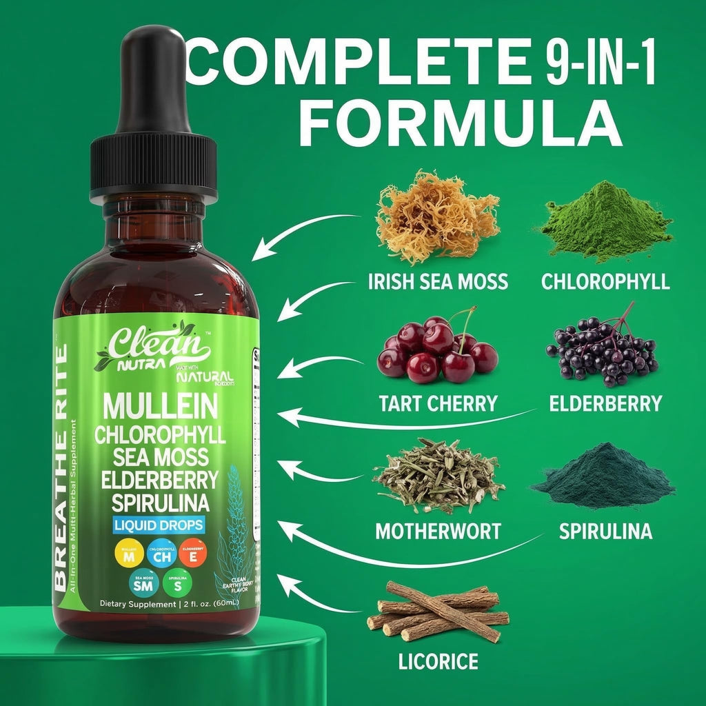 Mullein Drops for Lungs Liquid Chlorophyll Mullein Leaf Extract Supplement Elderberry Sea Moss Spirulina Chlorella Lobelia Marigold Licorice Marshmallow Lung Detox Cleanse Tincture Men Women 2 fl oz