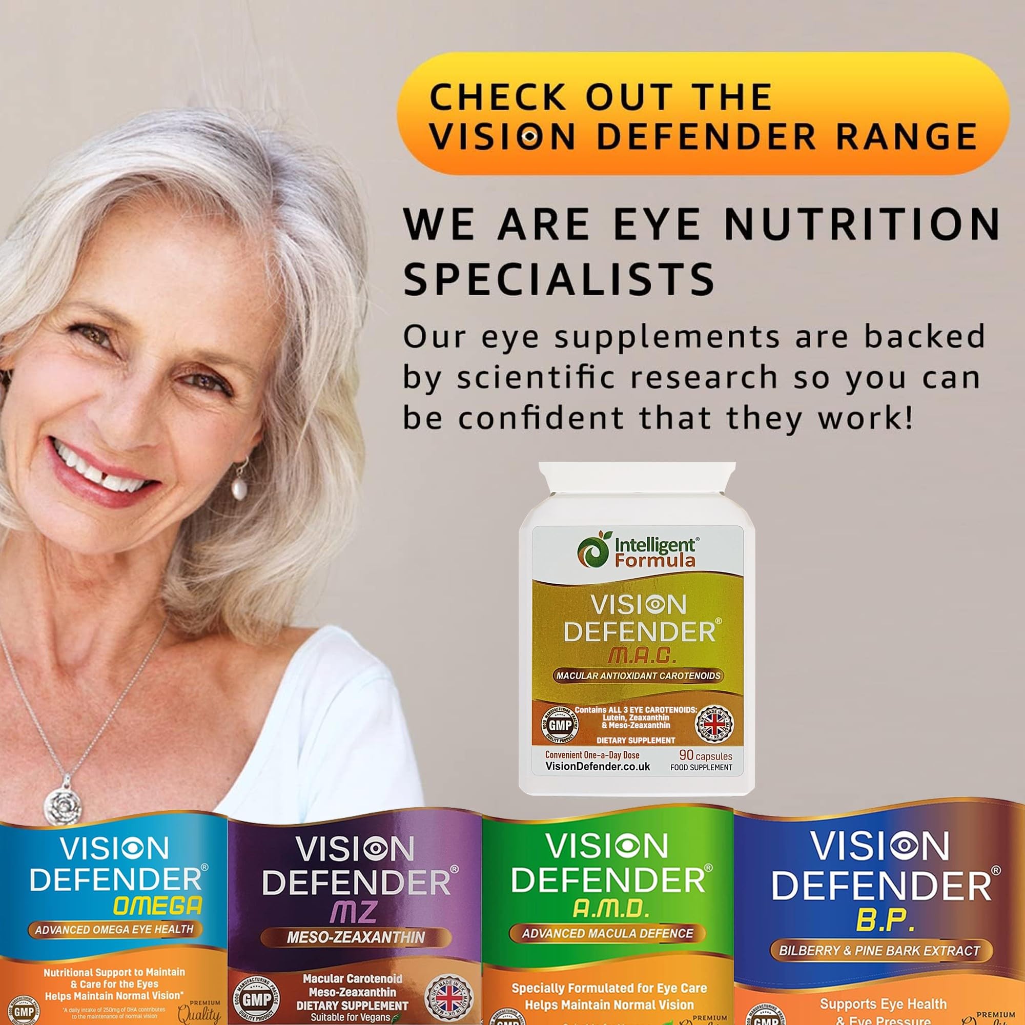 Vision Defender MAC Eye Supplement: Lutein, Zeaxanthin & Meso-Zeaxanthin Triple Antioxidant Carotenoids for Eye Health and Eyesight (90 Capsules/One Capsule Daily) Made in UK