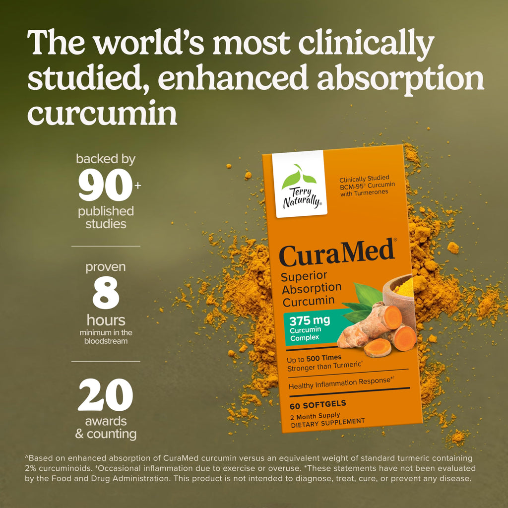 Terry Naturally CuraMed 375 mg - BCM-95 Curcumin Supplement - Brain, Liver and Immune Health Support - Enhanced Absorption Turmeric Complex - 60 Softgels - Pack of 2