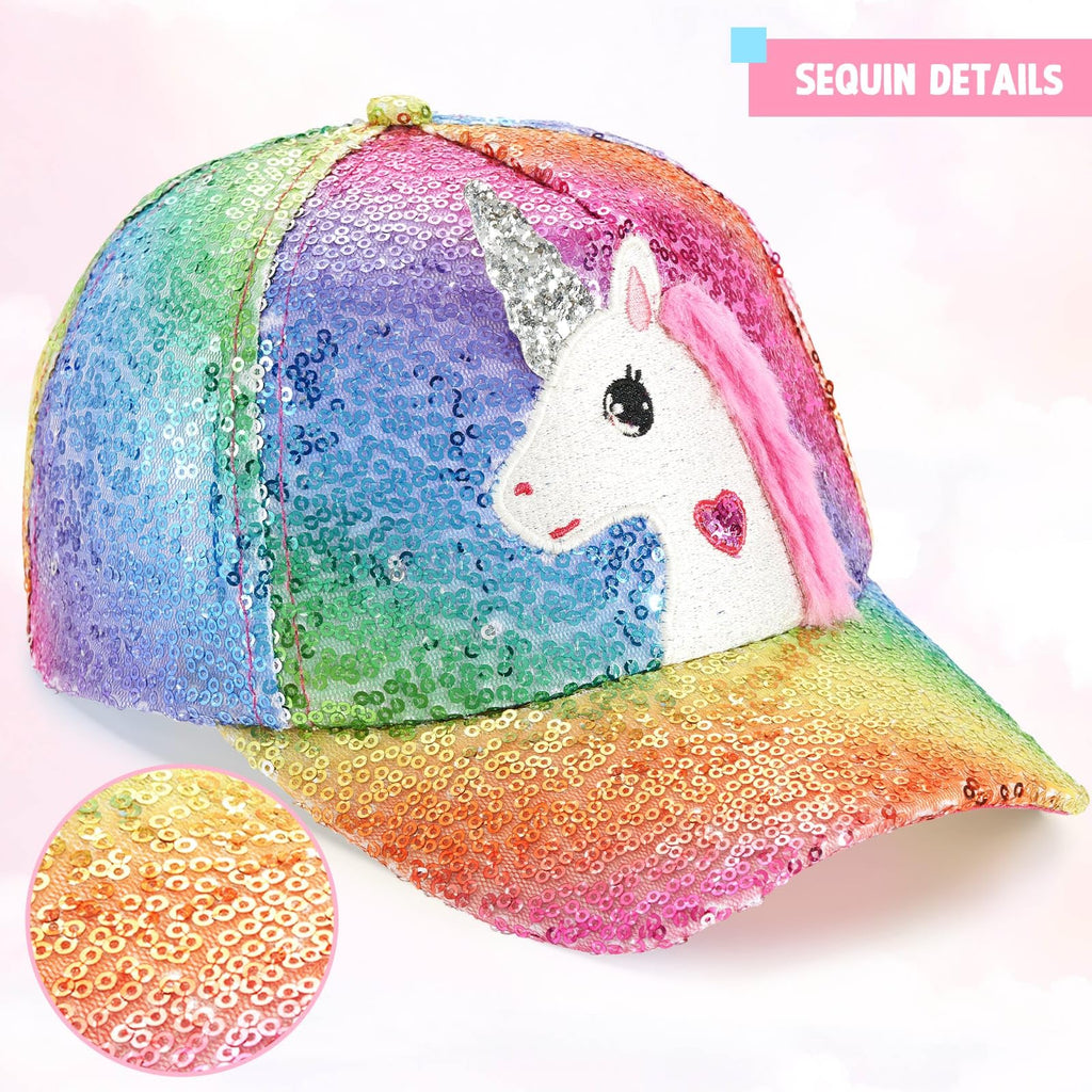 WAWSAM Girls Baseball Cap Kids Hat Unicorn Sequin Baseball Cap Adjustable Toddler Girls Hat Sparkly Summer Sun Hat for Girls Age 3-8 (UK, Age, 4 Years, 8 Years, Sequin Purple & Green)