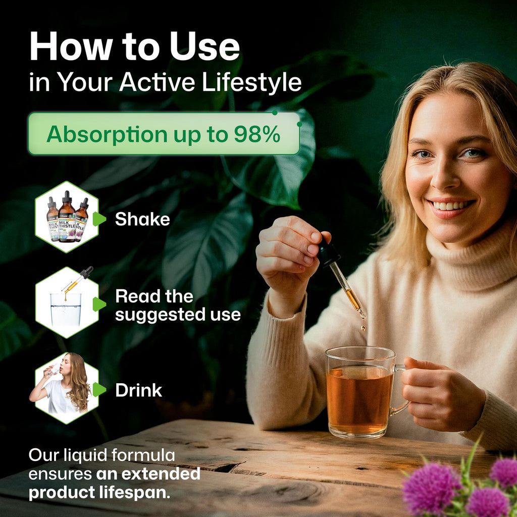 BIO KRAUTER® Milk Thistle Supplement for Liver Cleanse & Detox - Liquid Milk Thistle Extract Сontains Silymarin for Digestive Support 4 Fl.Oz - Alcohol & Sugar Free, 56 Days of Supply