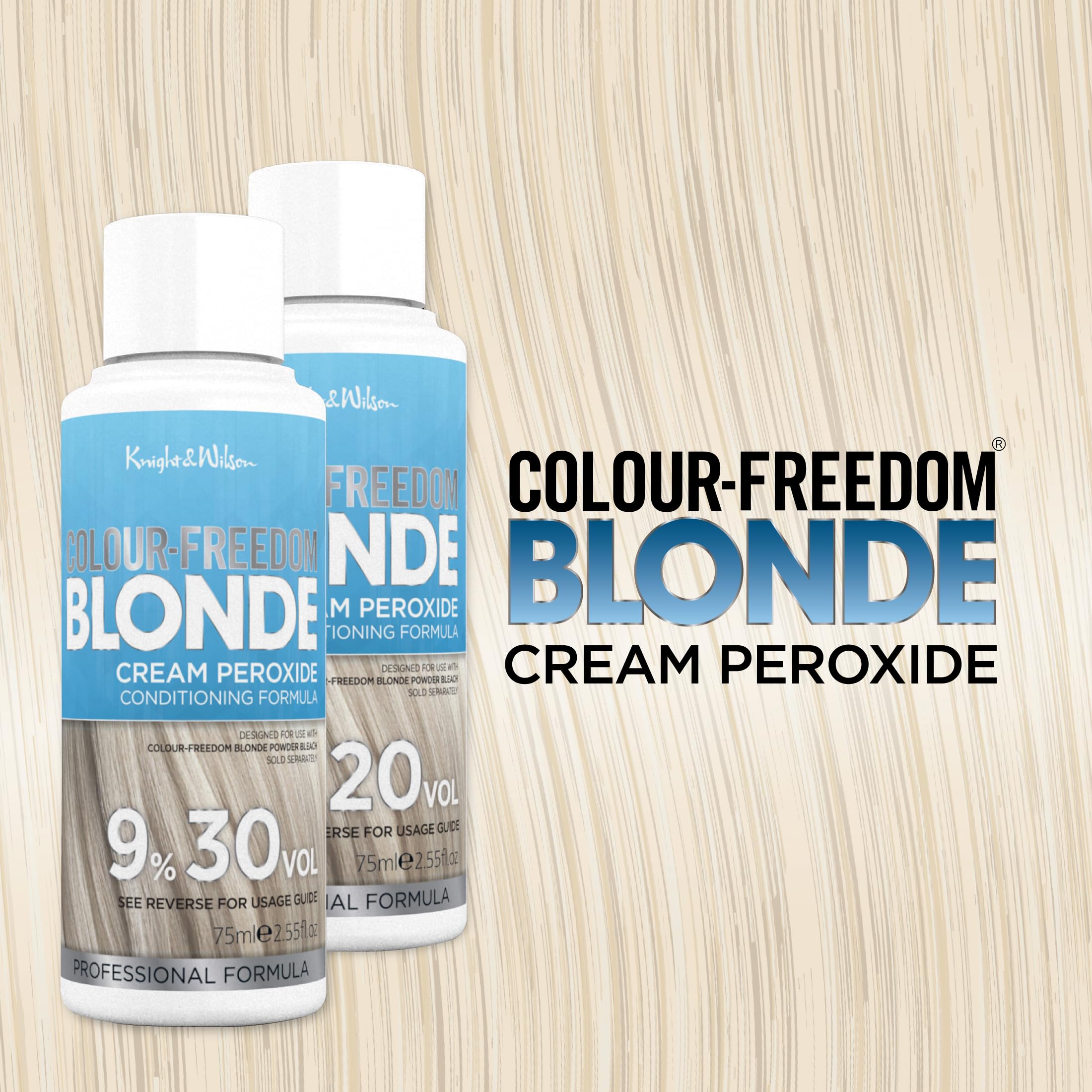 Knight & Wilson Colour Freedom Blonde Developer 9% 30 VOL. Permanent lightening high lift Cream Developer For use with Colour Freedom Ultra Lifting Powder Bleach. 75ml