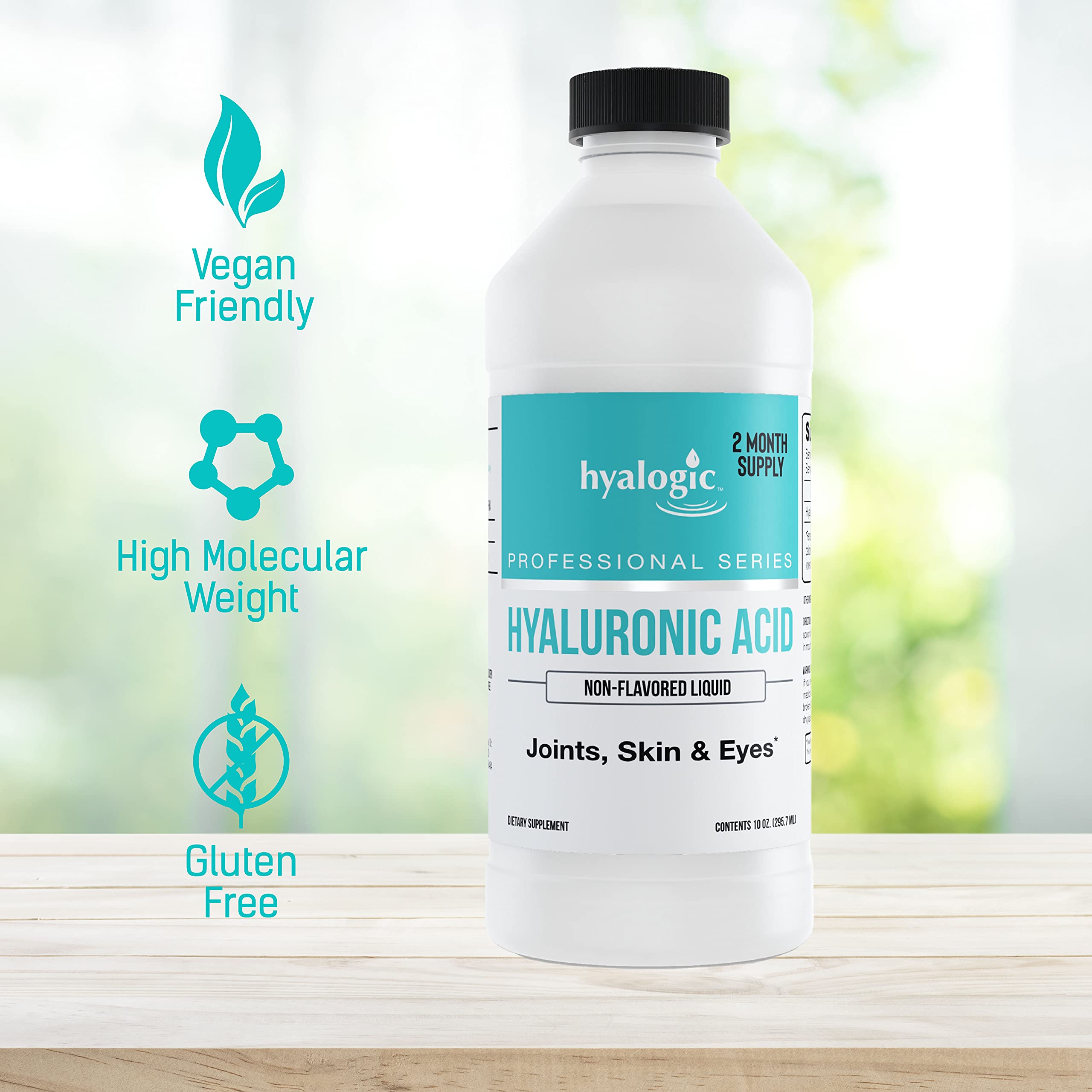 Hyalogic Hyaluronic Acid Liquid Supplement - 50mg High Molecular Weight Hyaluronic Acid for Joints, Advanced Joint Support, Vegan Oral Hydration Formula, 10 oz