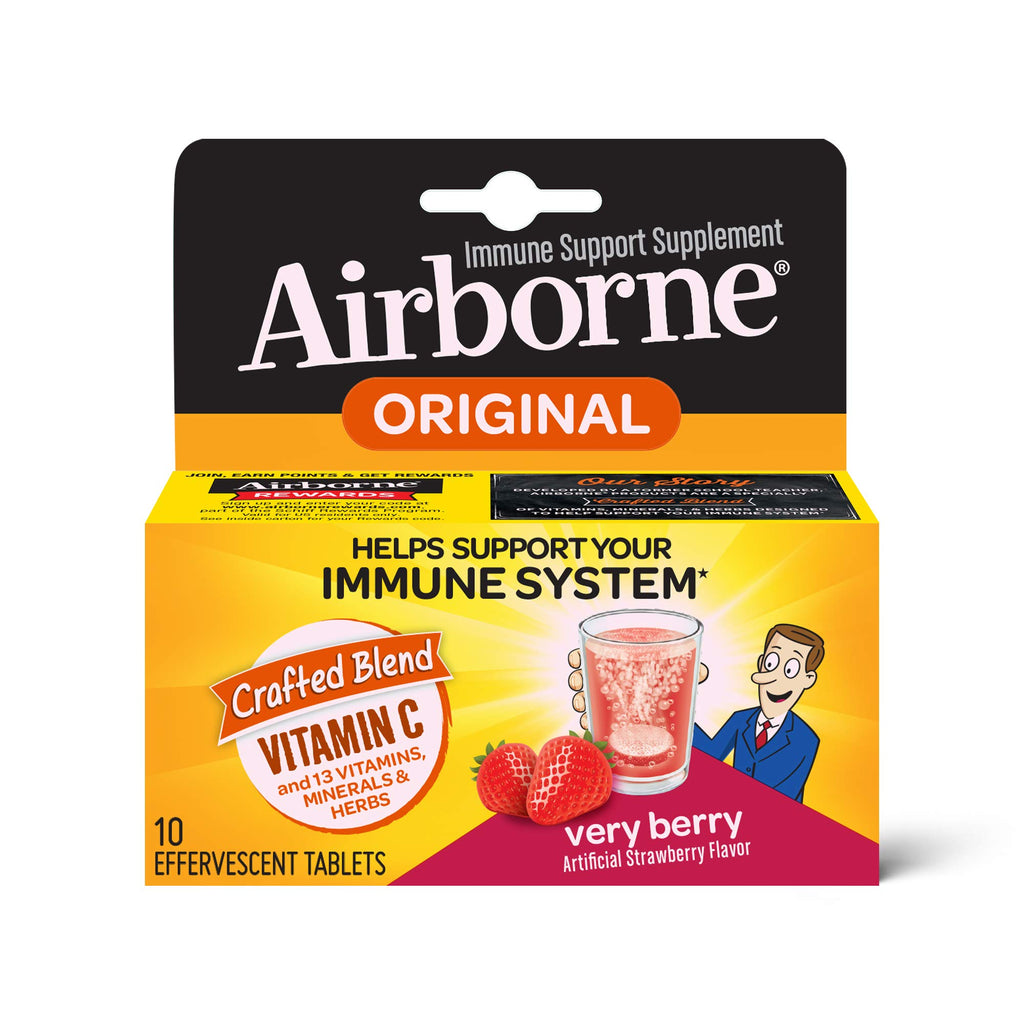 Airborne Very Berry Effervescent Tablets, 10 Count - 1000mg of Vitamin C - Immune Support Supplement (Packaging May Vary) (Pack of 3)