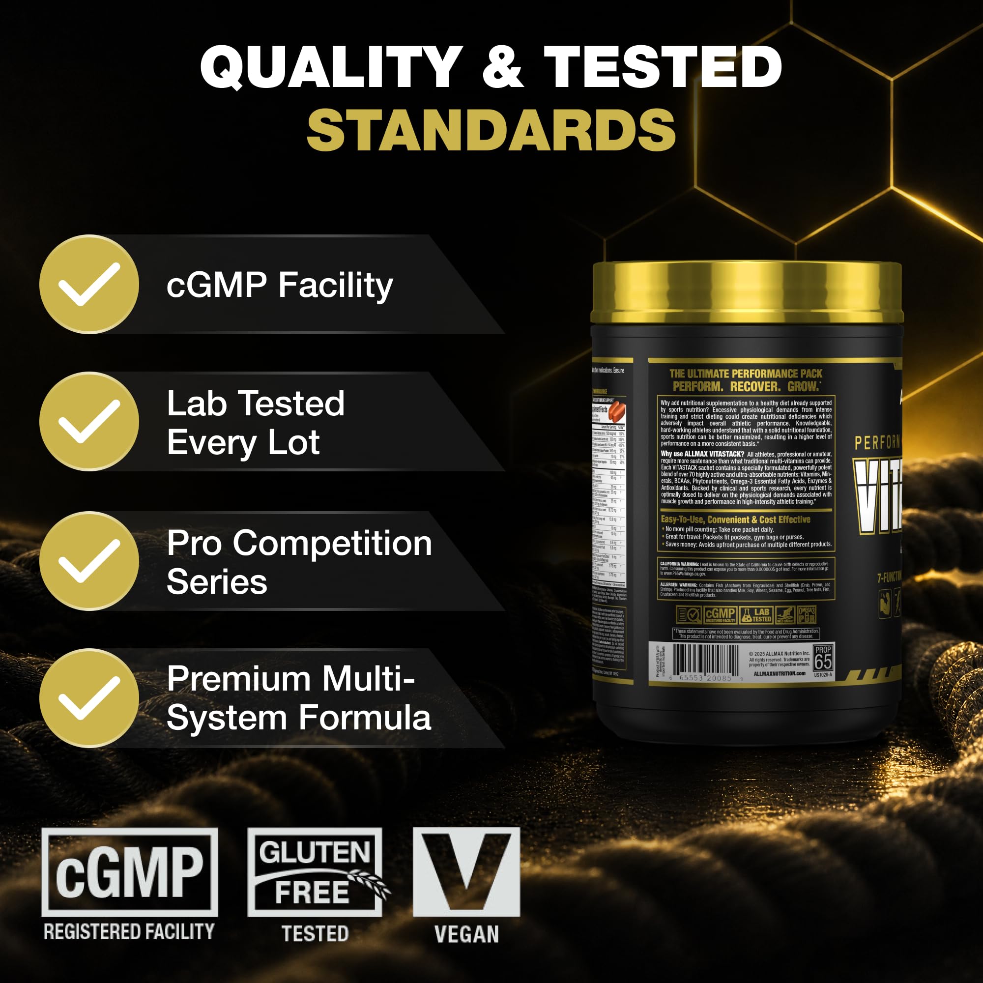 ALLMAX VITASTACK Multivitamin Packs – 30 Daily Vitamin Packs, Multi Vitamin Mineral Supplement with Omega-3, BCAAs & Enzymes – Energy, Performance & Recovery, 30 Servings