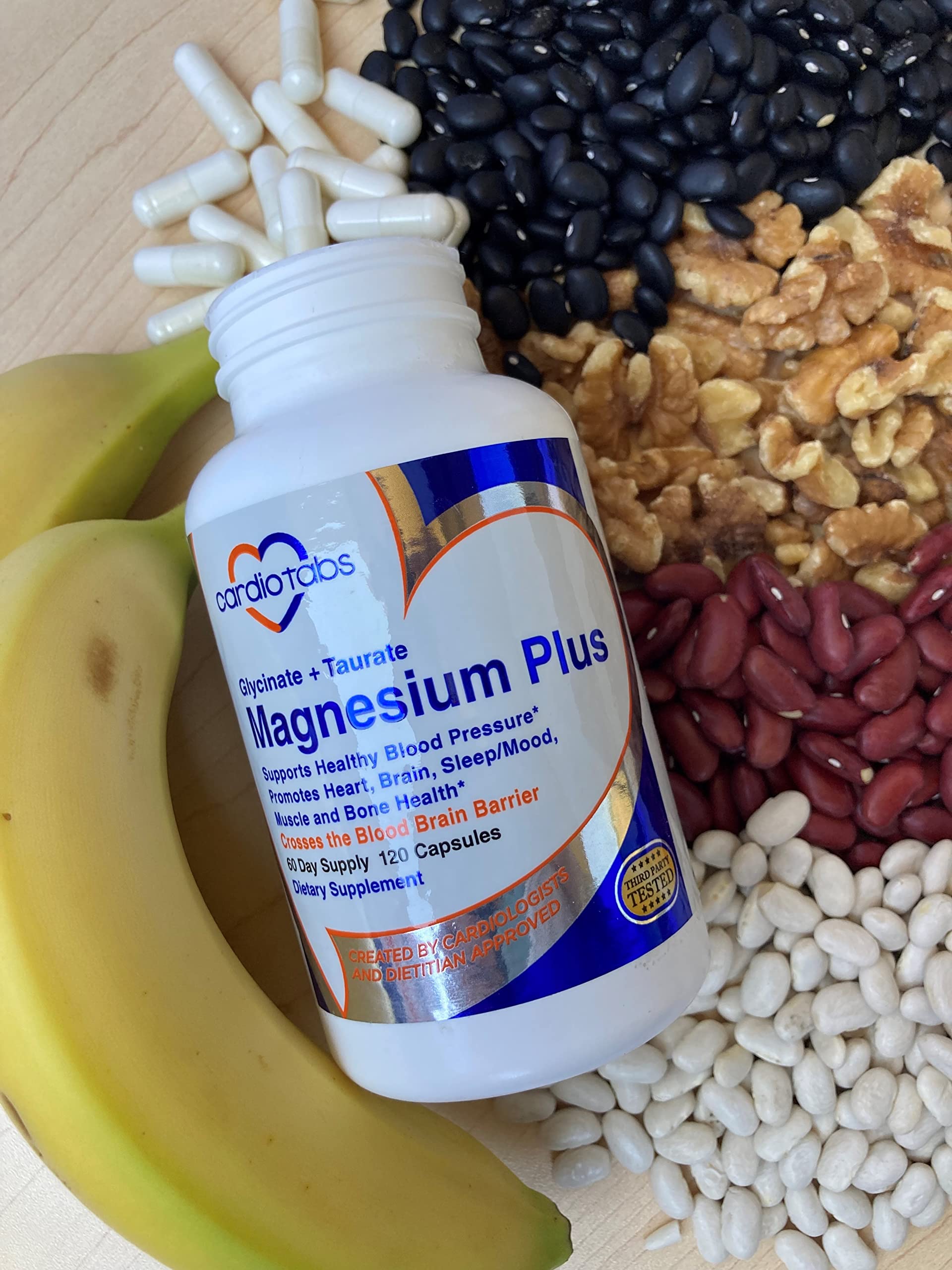 Cardiotabs Magnesium Plus – 200 mg of Magnesium Glycinate and Magnesium Taurate for Blood Pressure, Heart, Brain, Sleep & Mood Support – Highly Concentrated and Well Absorbed - 120 Capsules