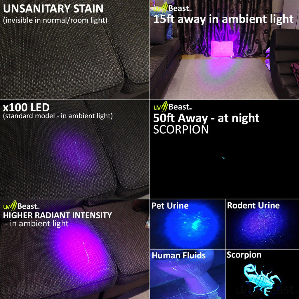 uvBeast V1 385-395nm Black Light UV Flashlight, High Power, 100 LED