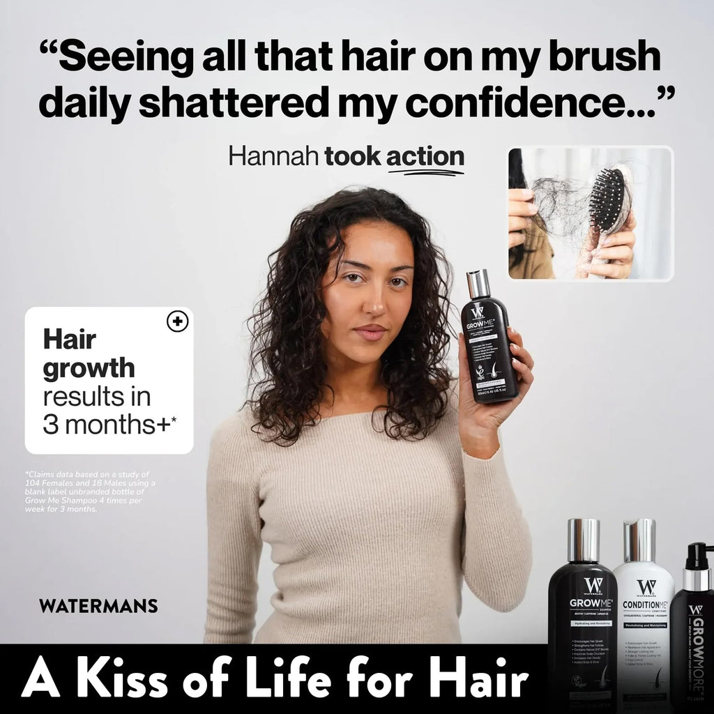 Watermans Grow Me Organic Hair Growth Shampoo for Men & Women – Strengthening & Moisturizing with Biotin, Rosemary, Caffeine & Argan Oil for Fuller, Thicker-Looking Hair (8.45 fl oz)