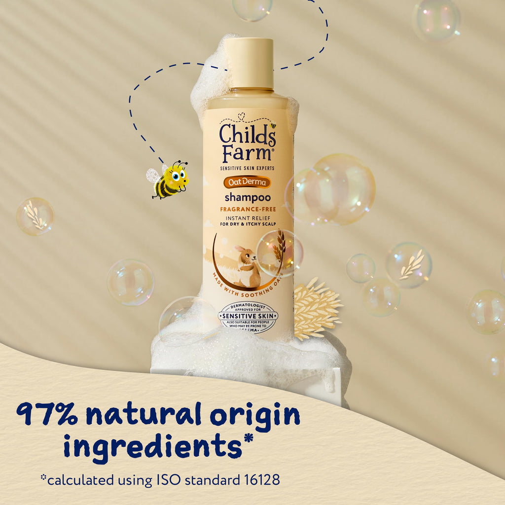 Childs Farm OatDerma Hair Shampoo, Fragrance and Tear Free, Soothing for Sensitive Skin and Scalp, Baby, Kids, 250ml