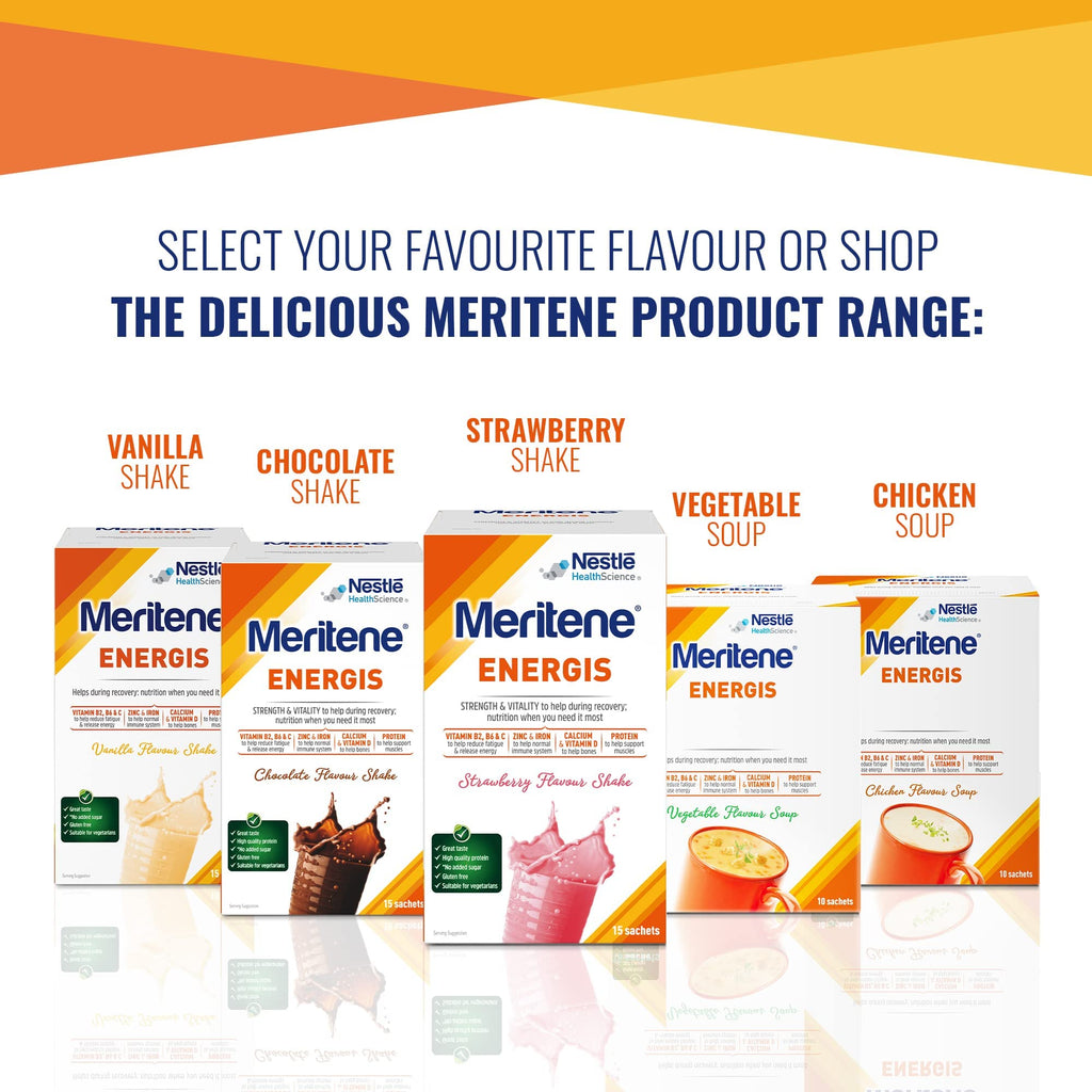 Meritene Energis Strawberry Protein Shake | 30g Powder Sachets, Pack of 15