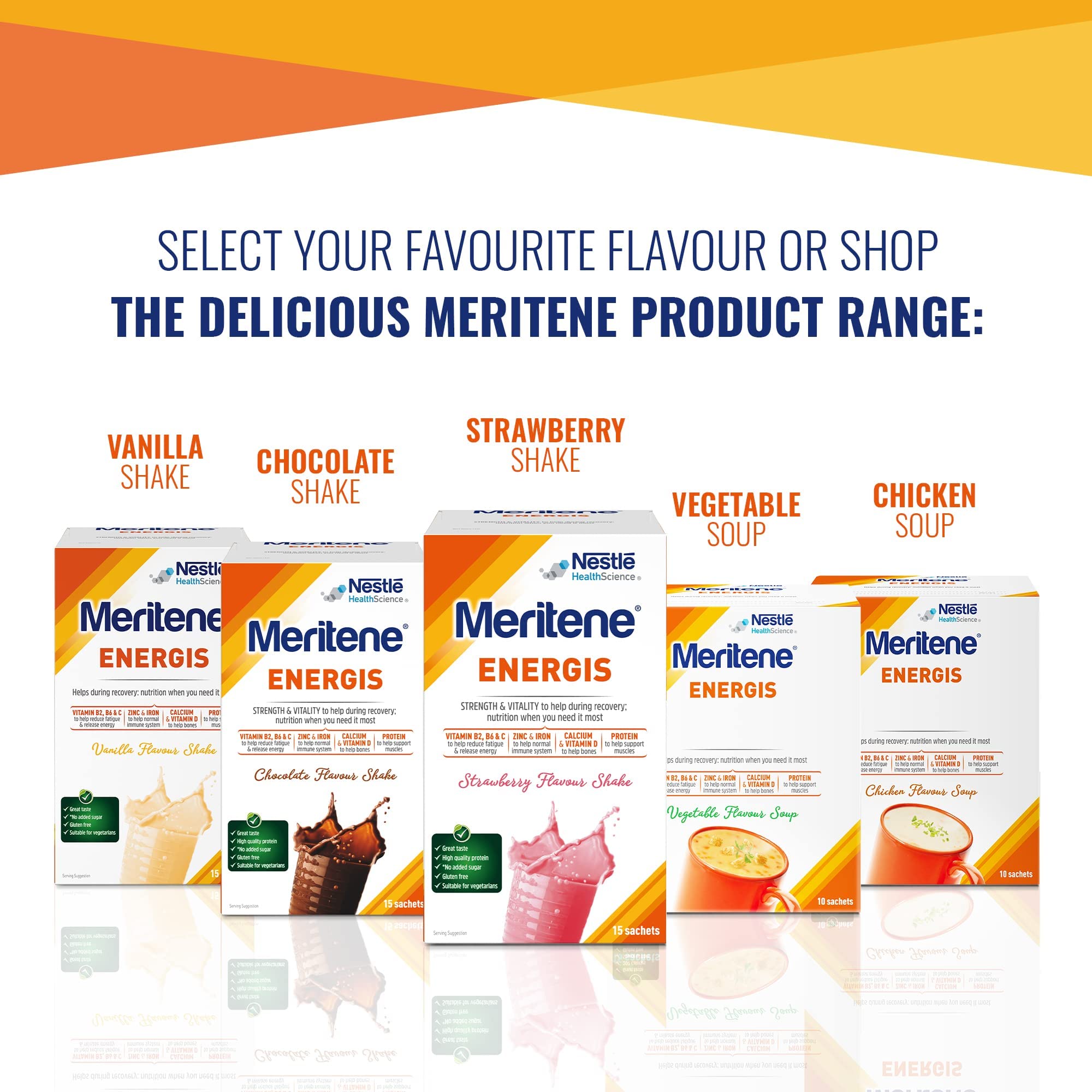 Meritene Energis Strawberry Protein Shake | 30g Powder Sachets, Pack of 15
