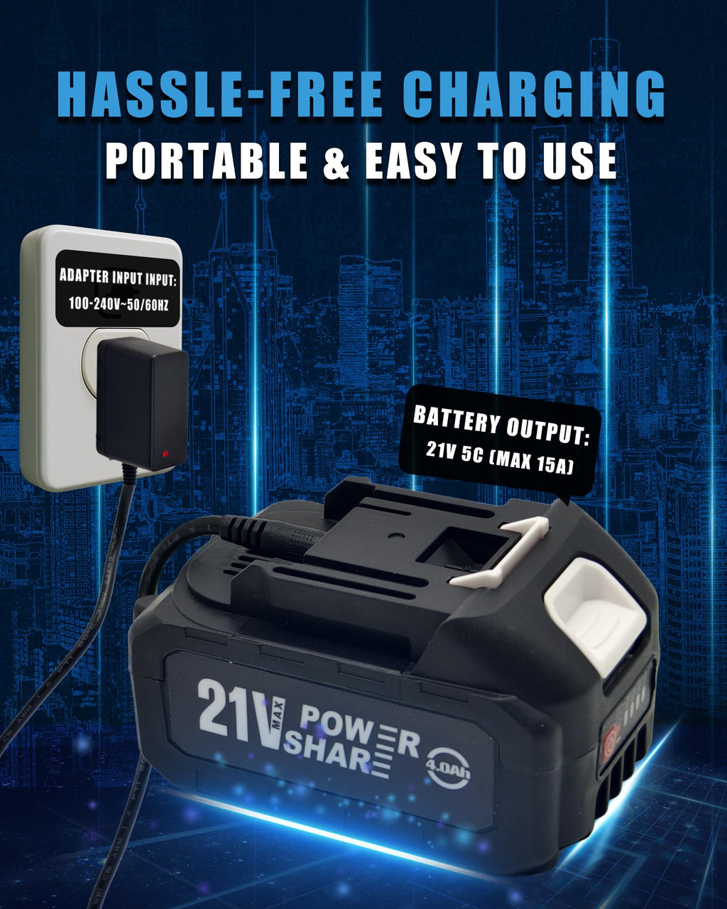 MIMYTH 21V Battery Replacement & Supplement Cordless Power Tools (Cordless Pressure Washer), 21 Volt Lithium Battery with Power Chargers, Cordless Tool Battery Packs