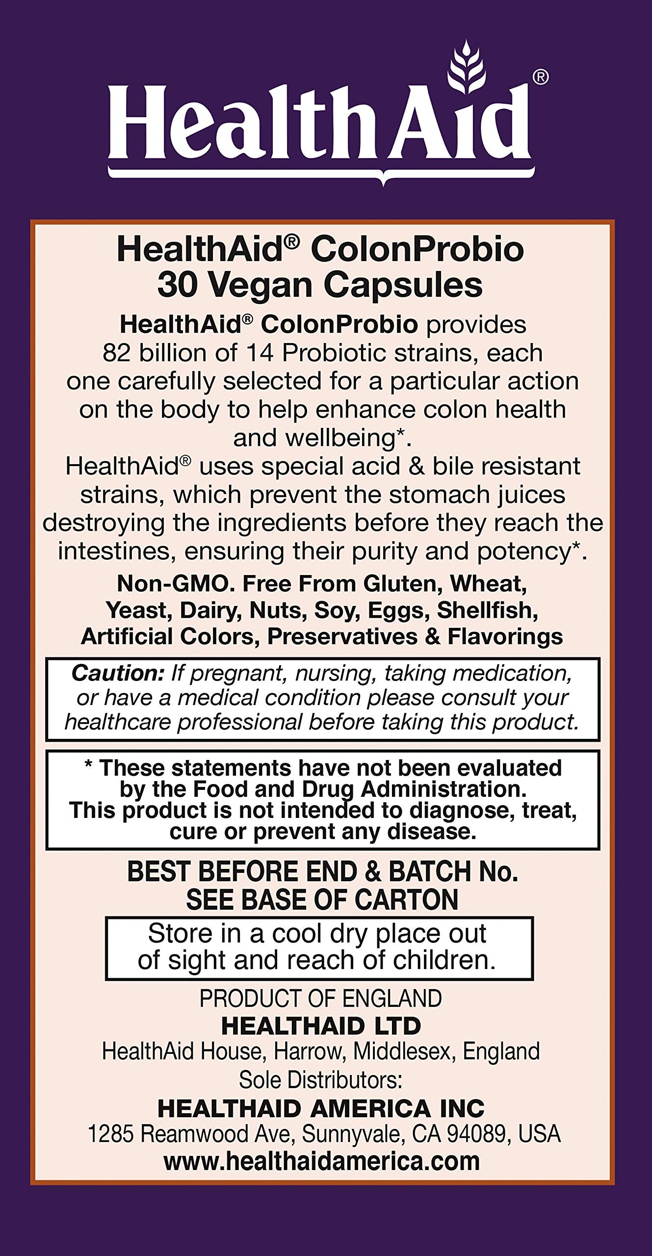 HealthAid ColonProbio – 82 Billion CFU Probiotic with Prebiotic, High Bifido Formula, 14 Strains, Once Daily, 30 Capsules – Supports Digestive Balance & Intestinal Function – Vegan, Non-GMO*