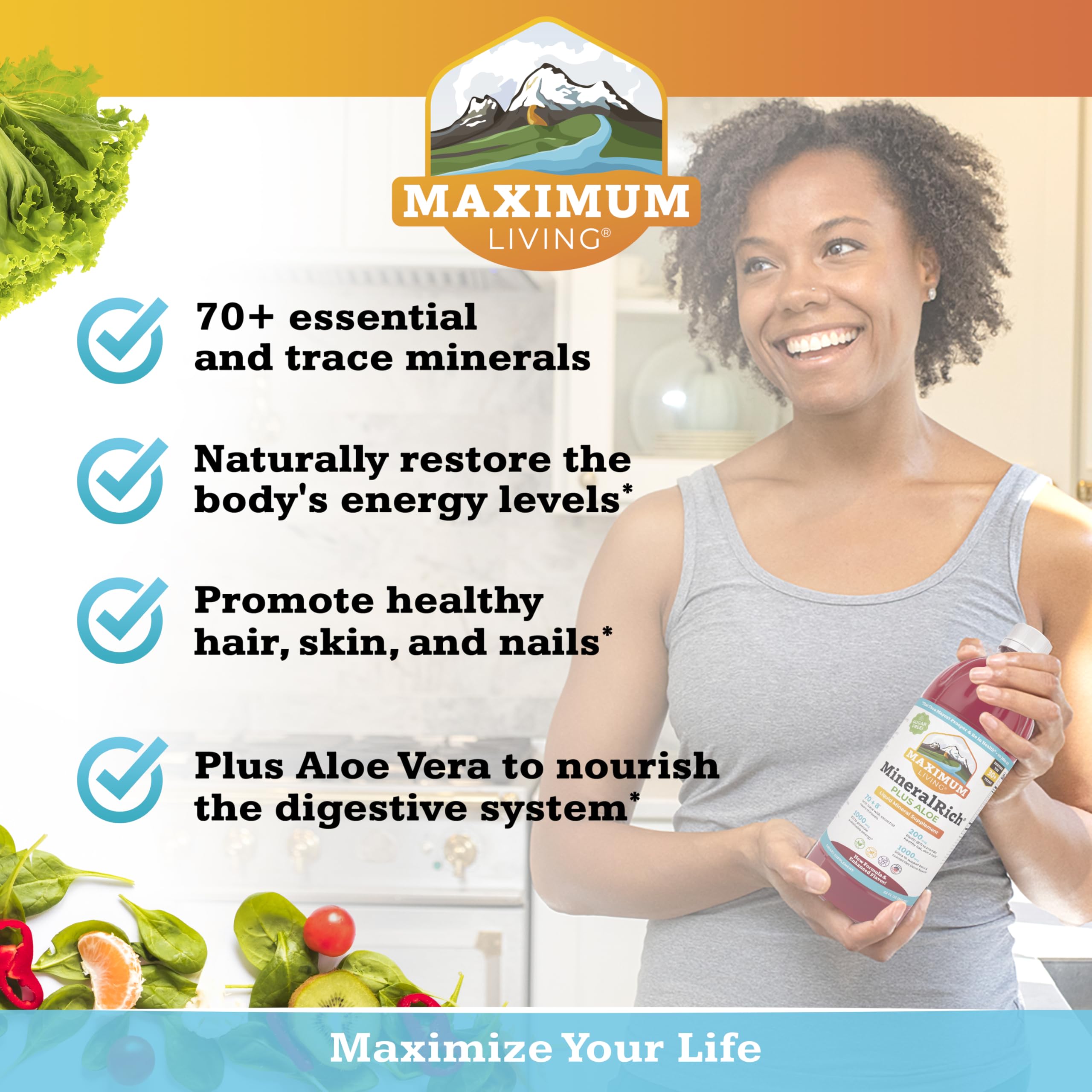 Maximum Living MineralRich Minerals Supplement with Aloe - Liquid Blend of Vitamins and Trace Minerals - 32 oz