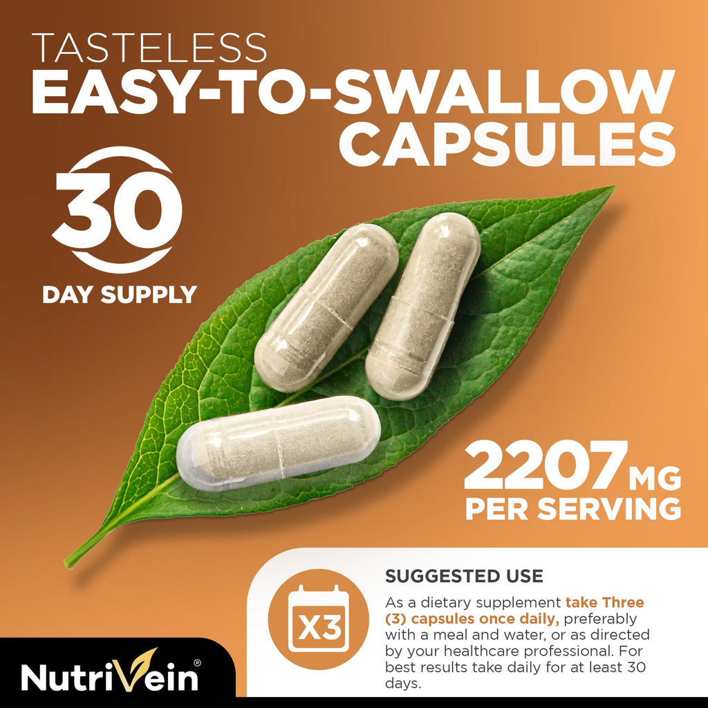 Nutrivein Premium Magtein Magnesium L-Threonate Supplement 2207 mg - 90 Caps (3 a Day): High-Absorption Magnesium Threonate for Brain, Sleep, Mood & Recovery