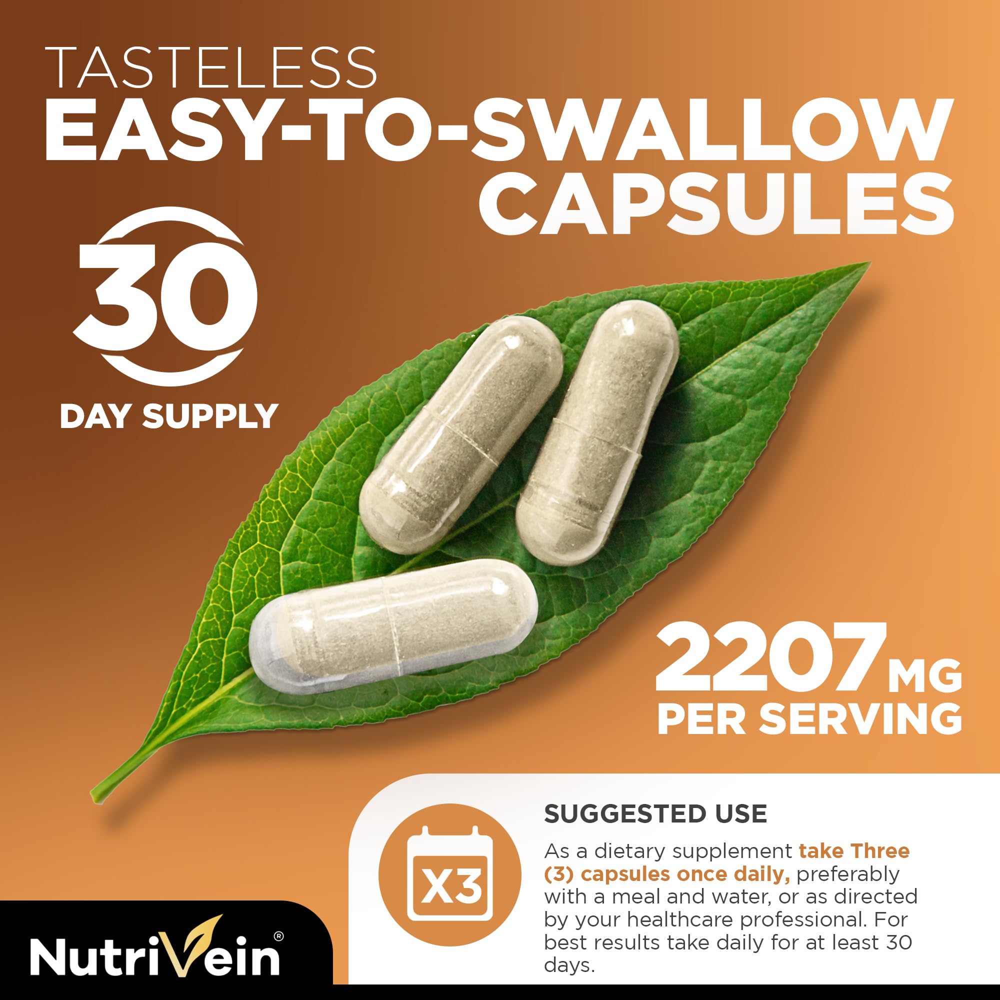 Nutrivein Premium Magtein Magnesium L-Threonate Supplement 2207 mg - 90 Caps (3 a Day): High-Absorption Magnesium Threonate for Brain, Sleep, Mood & Recovery