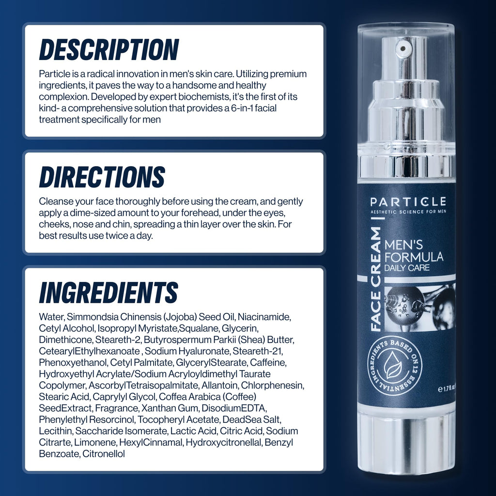 Particle 6-in-1 Face Cream for Men, Men’s Daily Hydrating Moisturizer with Vitamin C, Jojoba Oil, Vitamin E & Hyaluronic Acid, Skin Care Routine, Healthy Skin Support, Pack of 2, 1.7 FL OZ