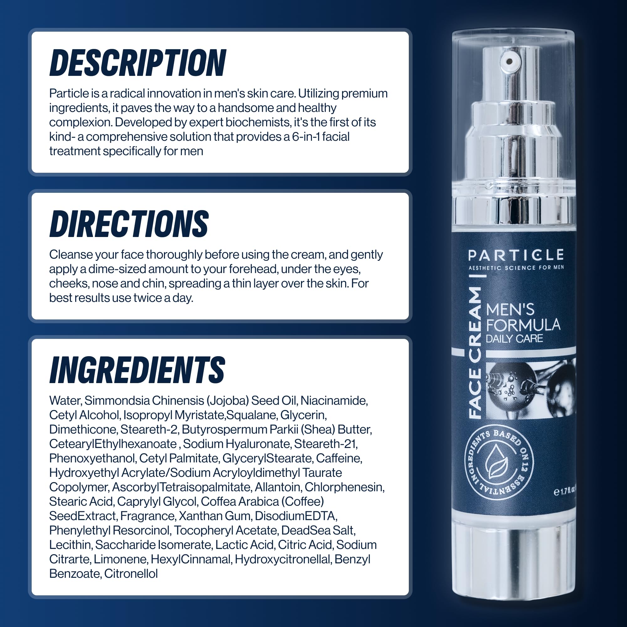 Particle 6-in-1 Face Cream for Men, Men’s Daily Hydrating Moisturizer with Vitamin C, Jojoba Oil, Vitamin E & Hyaluronic Acid, Skin Care Routine, Healthy Skin Support, Pack of 2, 1.7 FL OZ