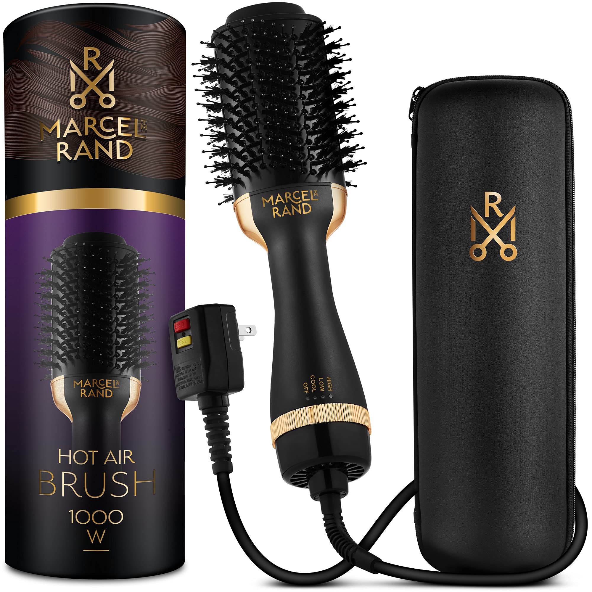 Professional 2 in 1 Volumizing Oval Hair Brush Dryer for Women, 75MM with Hard Travel Case and Premium Gift Box, Black & Gold