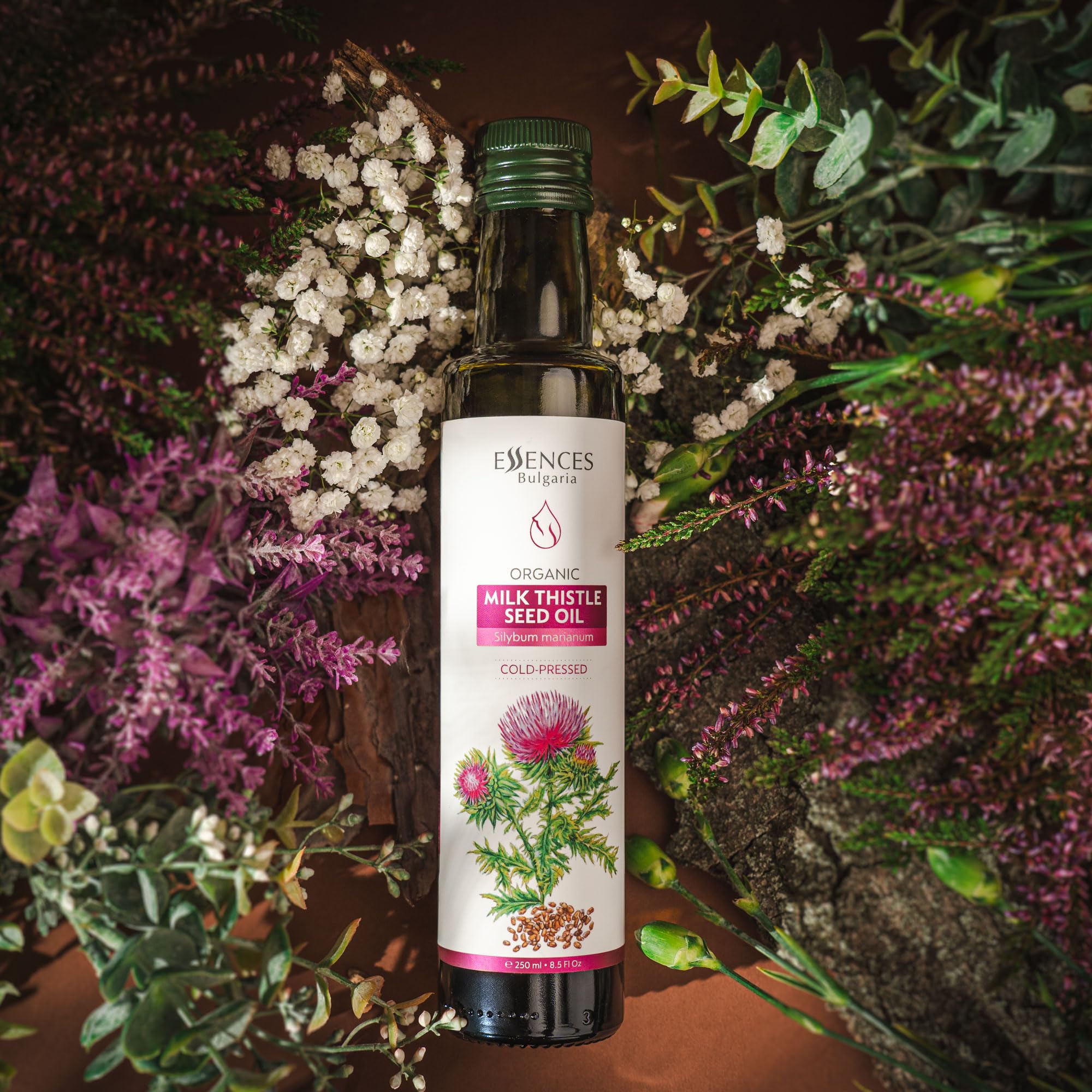 Essences Bulgaria Organic Milk Thistle Oil 8.5 Fl Oz | 250ml | 100% Natural Cold-Pressed Oil | Extra Premium Quality | No Additives or Preservatives | Non-GMO | Vegan