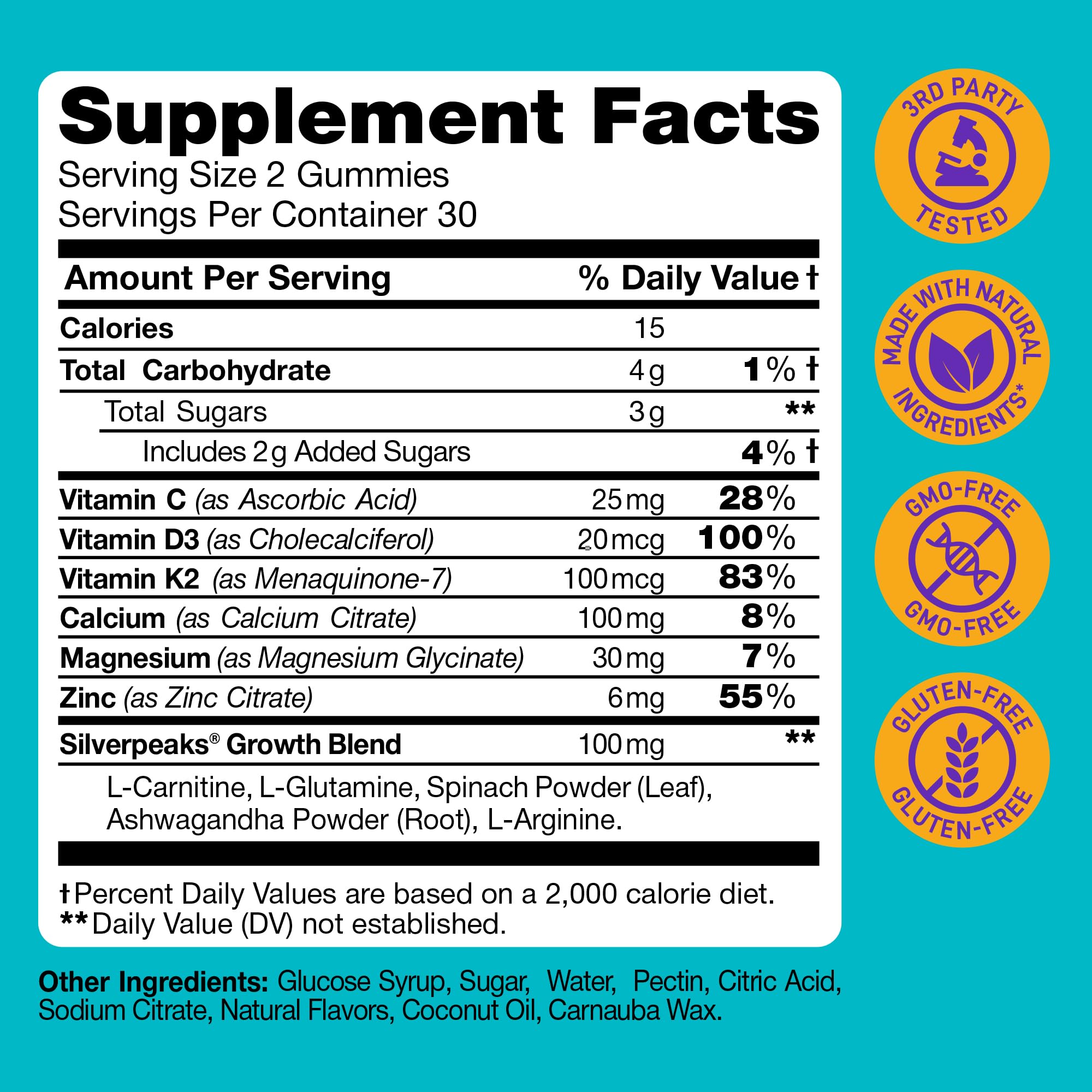 Height Growth Gummies for Kids - Growth Vitamins for Teens, Height Increase Multivitamin for Boys & Girls with Calcium Vitamin D C K2 Magnesium Zinc, Natural Height Growth Maximizer Supplement, 60 PCS