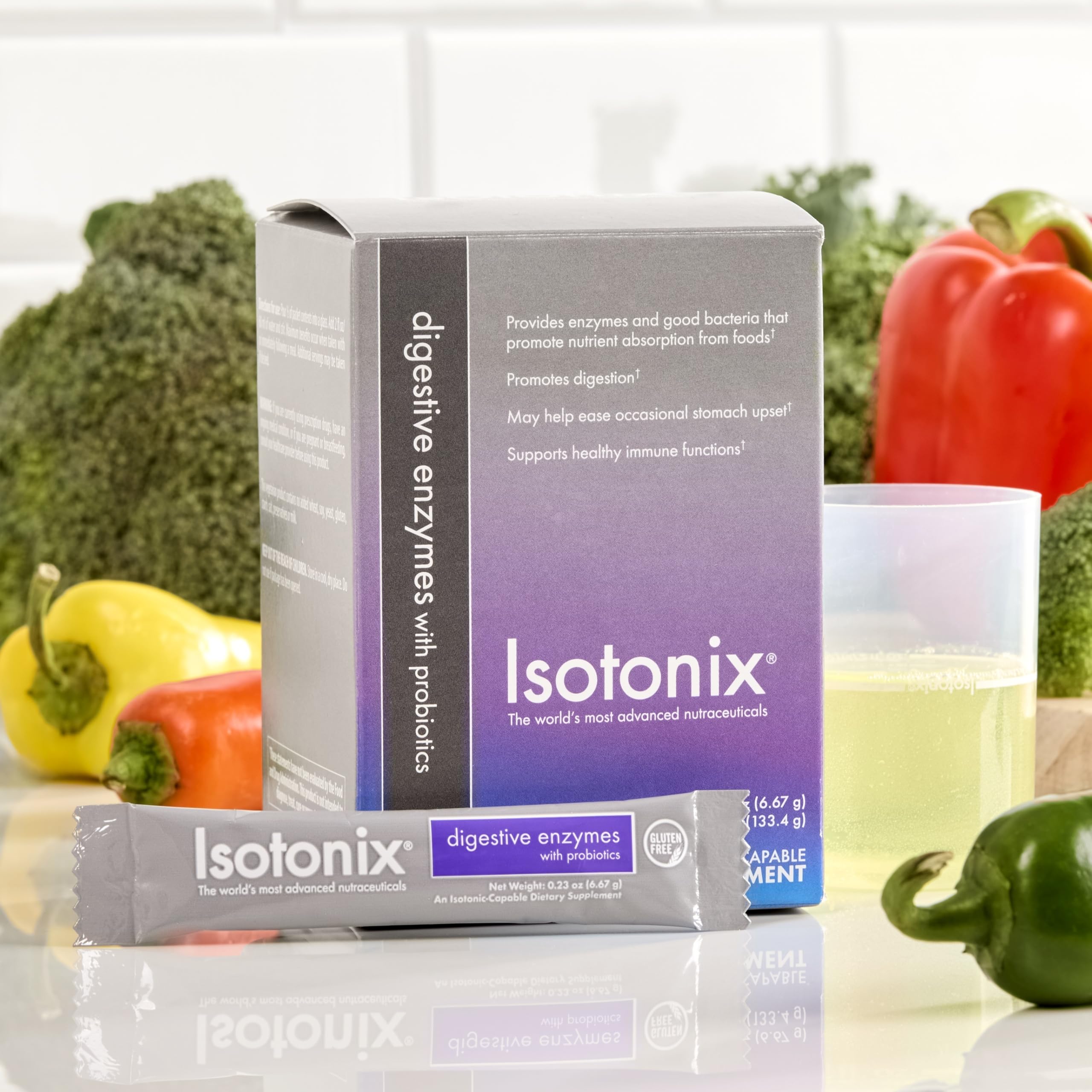 Isotonix Digestive Enzymes with Probiotics Packets – DigeZyme® Multi-Enzyme Complex & Bacillus coagulans – Supports Digestion & Nutrient Absorption, Vegan, Gluten-Free, 20 Packets (2 Servings Each)