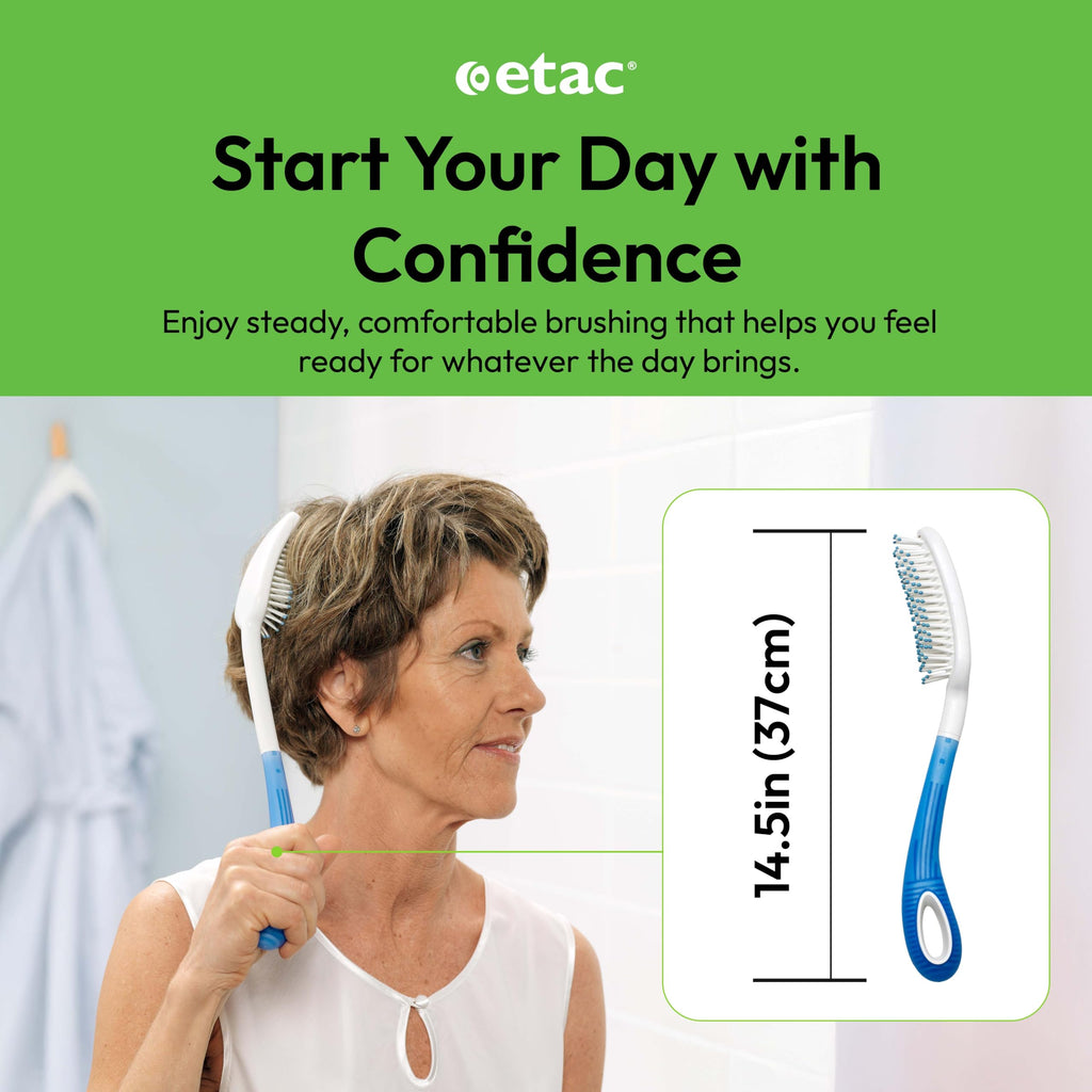 Etac Beauty Hairbrush – Long Handle Hair Brush with Curved Grip for Comfort & Control, Ergonomic Non-Slip Handle, Adaptive Equipment for Easy Hair Brushing – Long Handled Brush (14.5 inches)