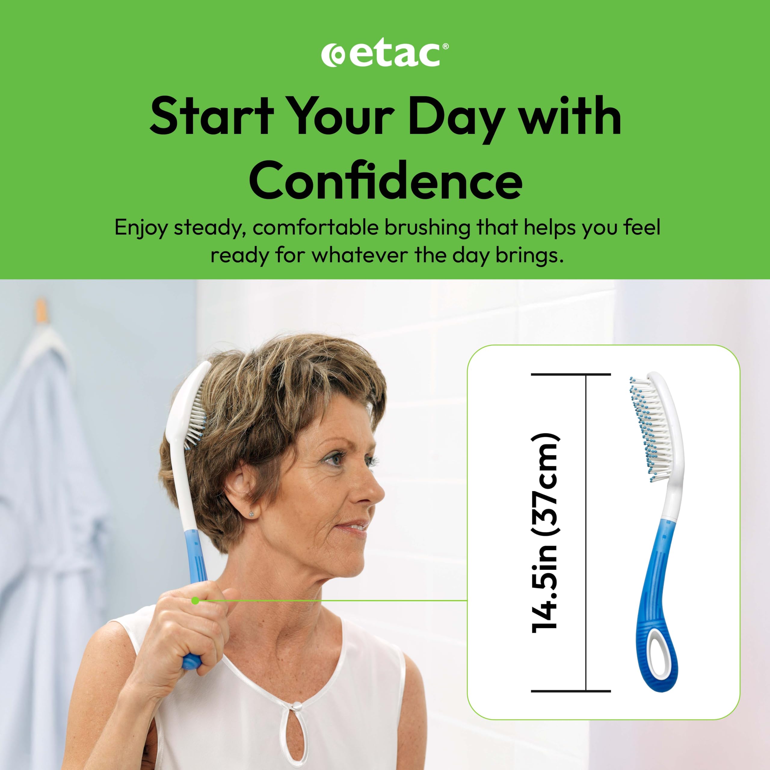 Etac Beauty Hairbrush – Long Handle Hair Brush with Curved Grip for Comfort & Control, Ergonomic Non-Slip Handle, Adaptive Equipment for Easy Hair Brushing – Long Handled Brush (14.5 inches)
