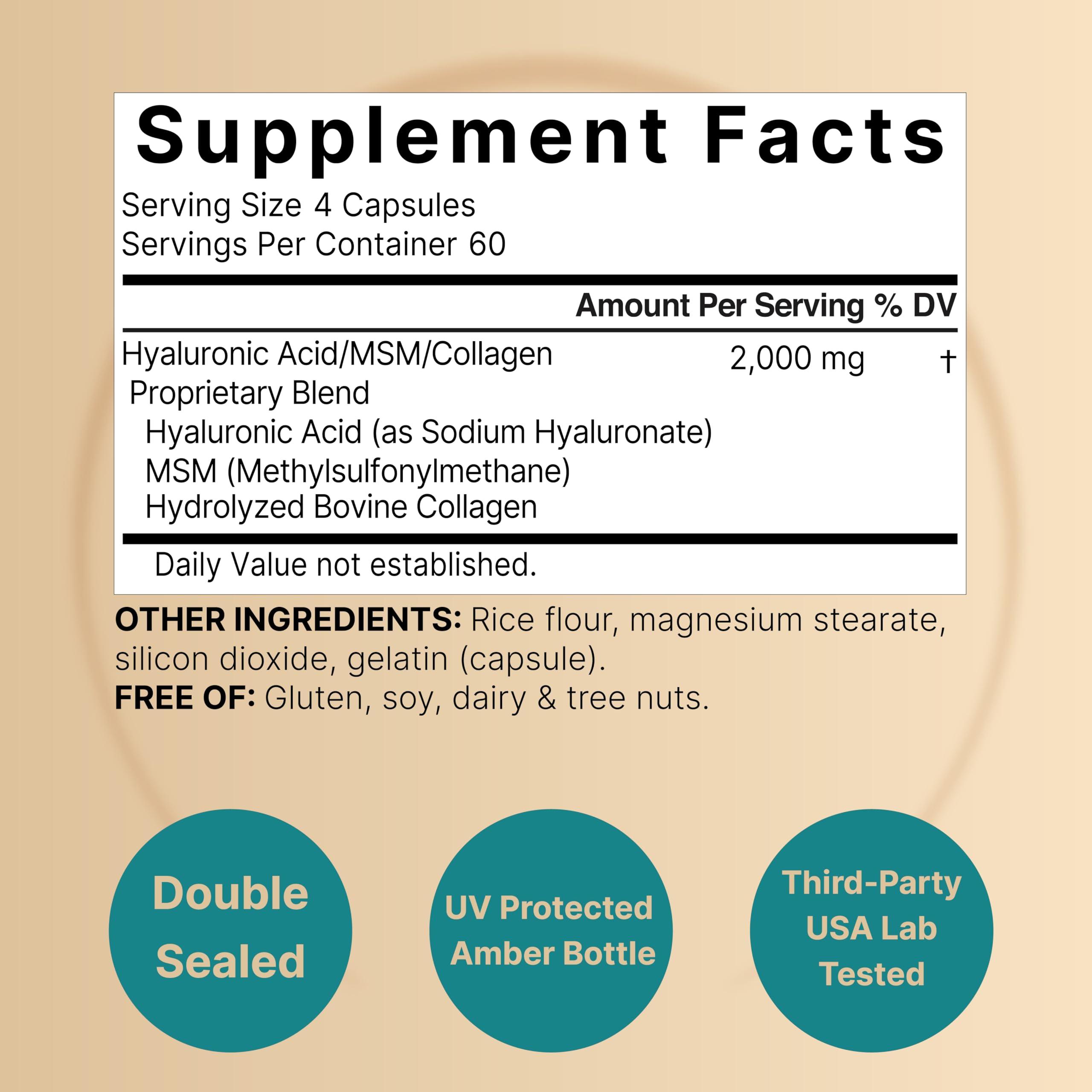 NatureBell 2 Pack Hyaluronic Acid Supplements 2,000 mg | 480 Total Capsules, with MSM & Hydrolyzed Bovine Collagen – 3 in 1 Support for Skin Hydration, Joint Lubrication, Hair, and Eye Health