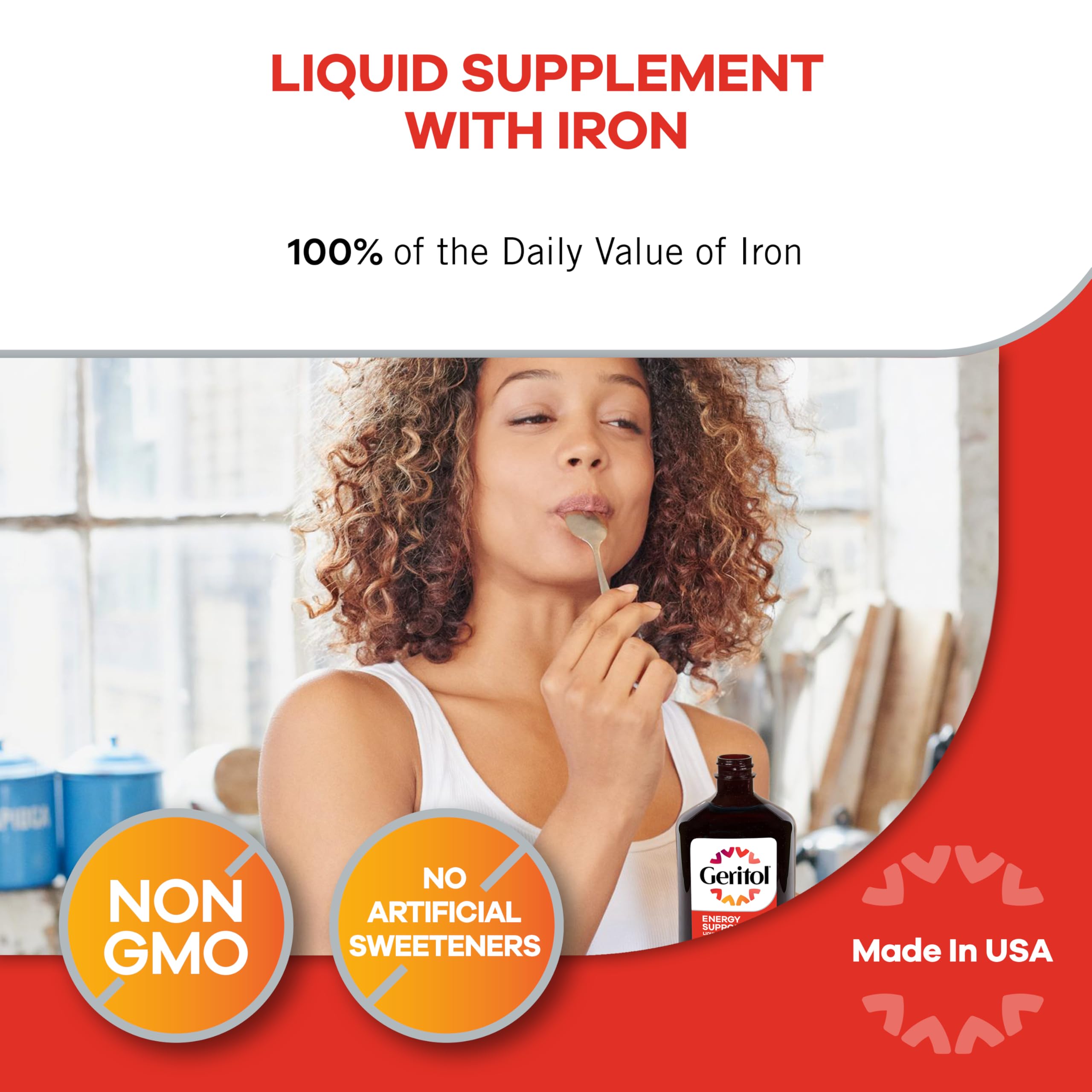 Geritol Liquid Vitamin and Iron Supplement, Energy Support Vitamins, Contains High Potency B-Vitamins and Iron, Easy to Swallow, No Artificial Sweeteners, Non-GMO, 12 Oz (Pack of 3)