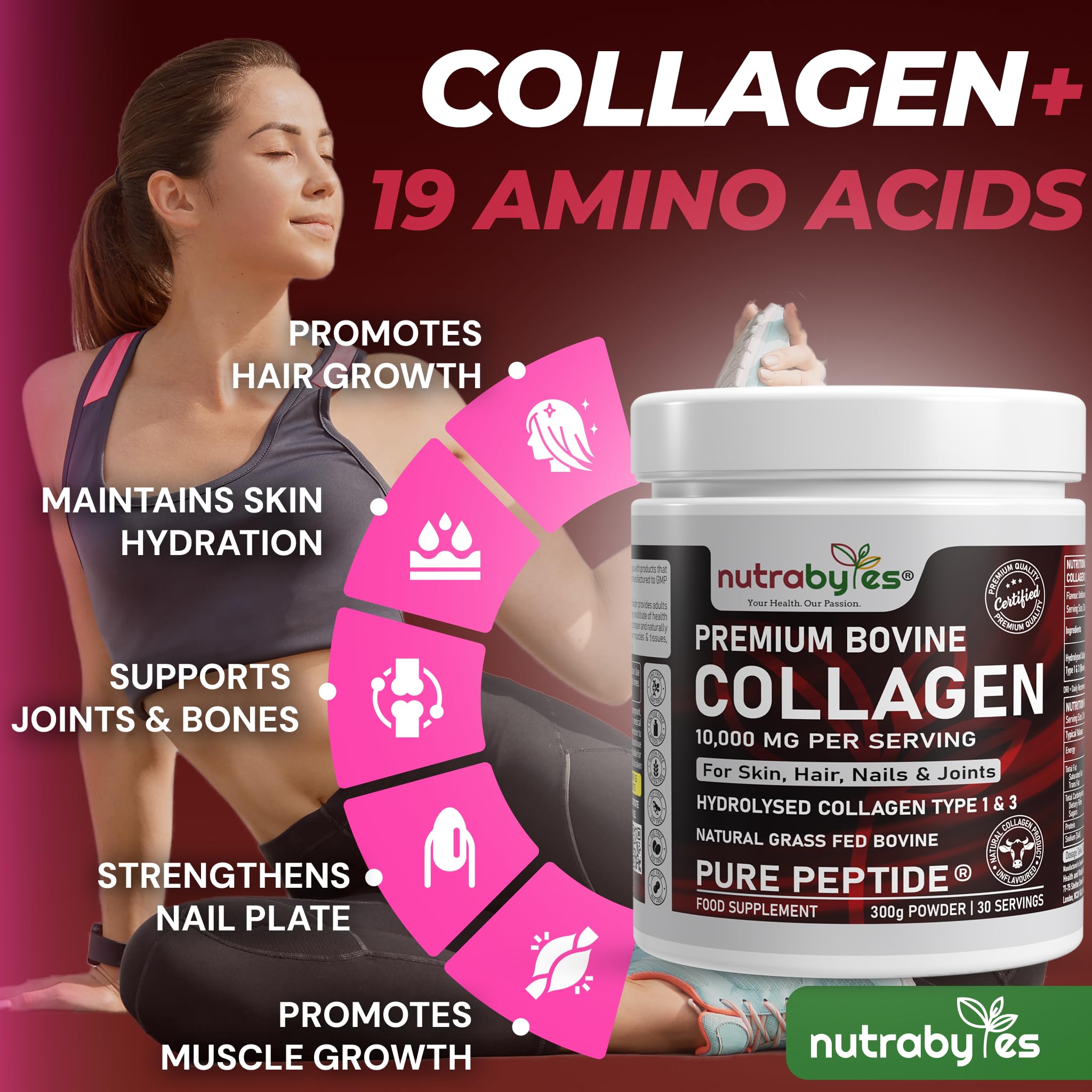Bovine Collagen Powder 10000mg | Grass Fed | Type 1&3 | Unflavoured | 300g