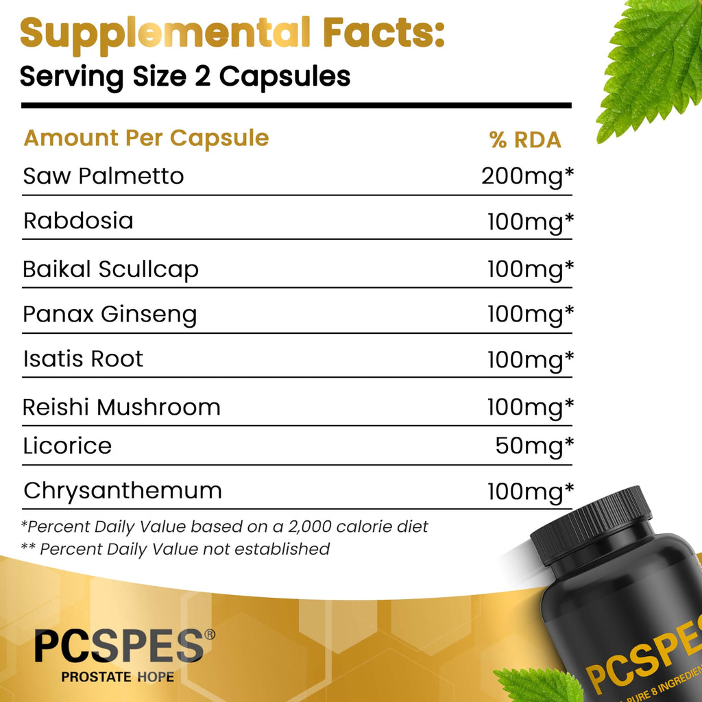 PCSPES - Prostate Supplements for Men - Lower PSA Levels Naturally with Saw Palmetto & 7 Pure Herbs - Bladder Control Supplements & Reduce Nighttime Urination 60 Count