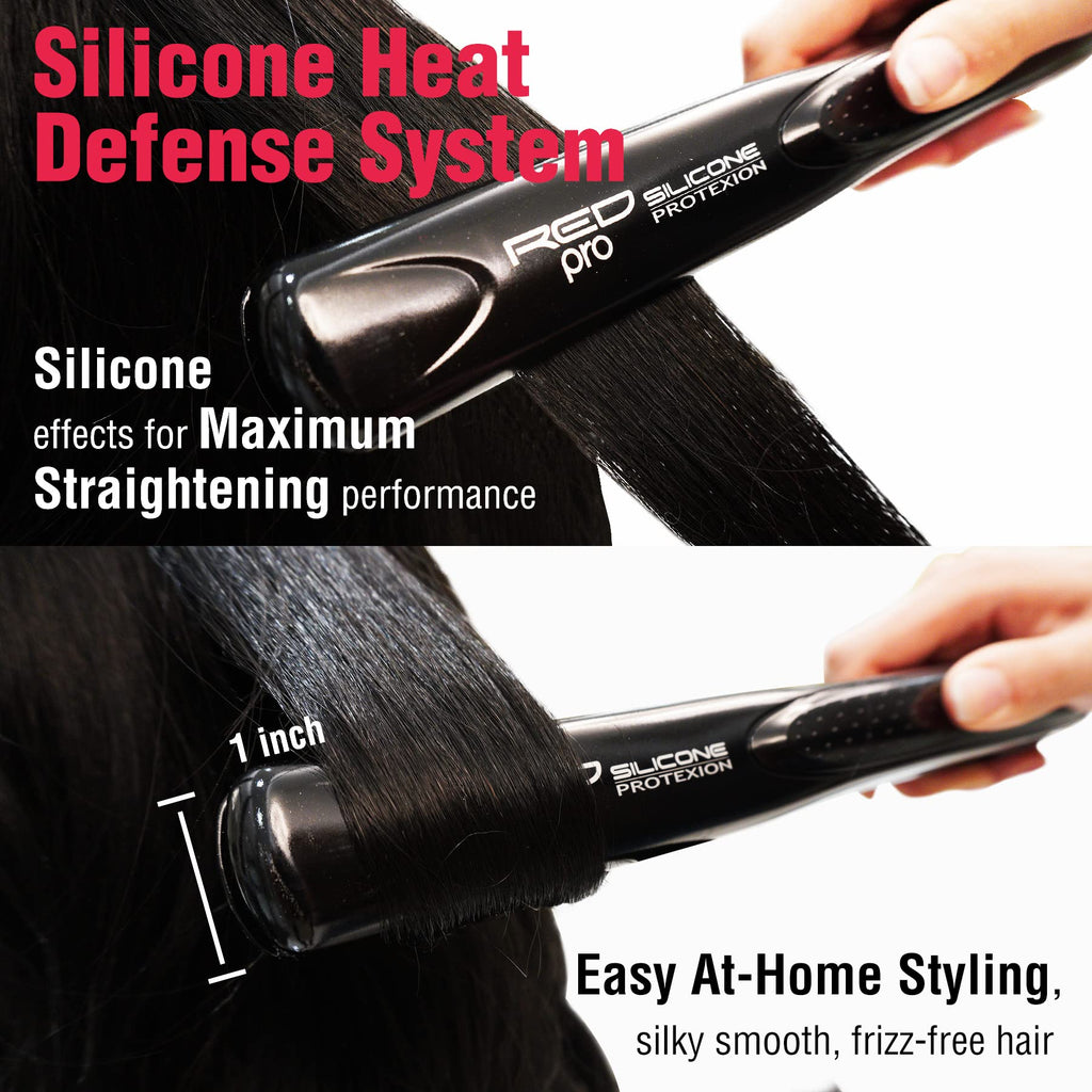 Red Pro Hair Straightener Silicone Protexion Flat Iron 1 Inch, Adjustable Temperature Setting, Ultra Thin, Lightweight, Suitable for All Hair Types