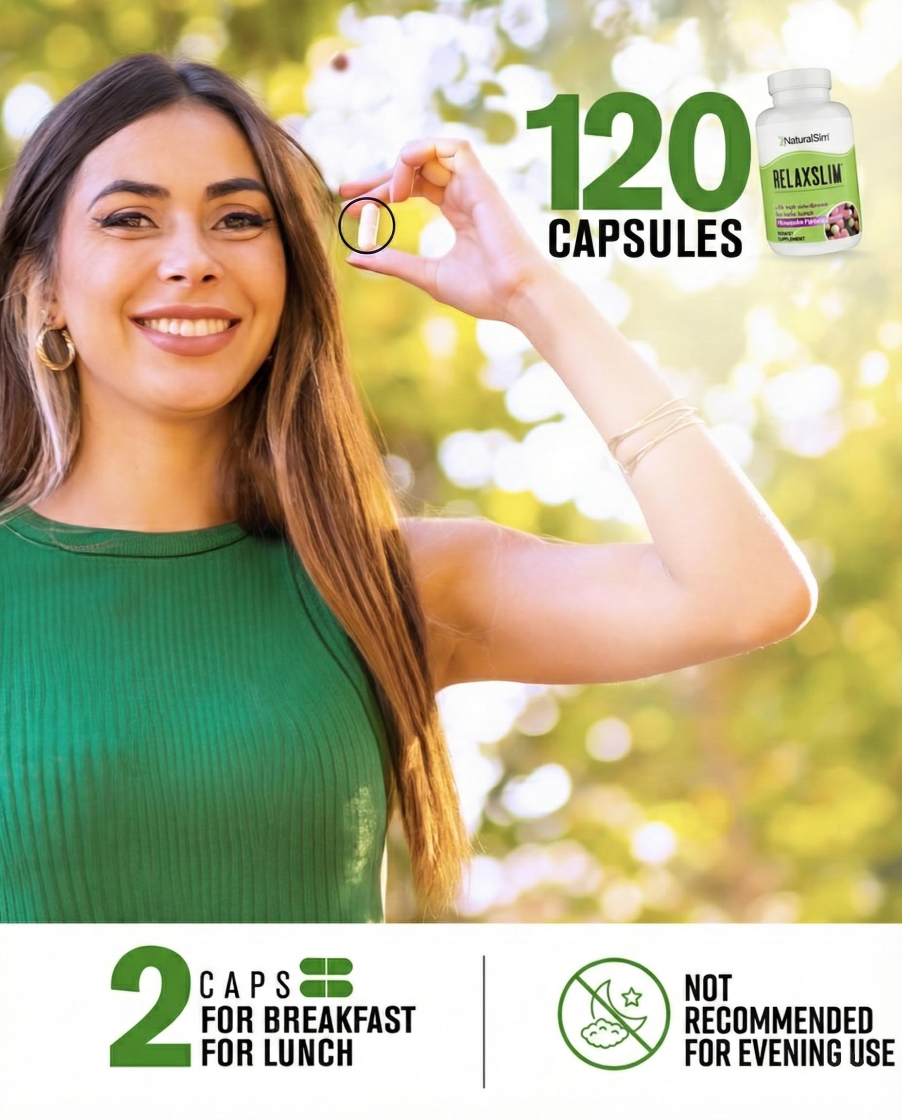 NaturalSlim Relaxslim Rhodiola Rosea & Adaptogenic Herb for Brain, Mood, Metabolism, Tension & Energy Support Supplement - 21 Different Natural Compounds Help Control Appetite - 120 Capsules