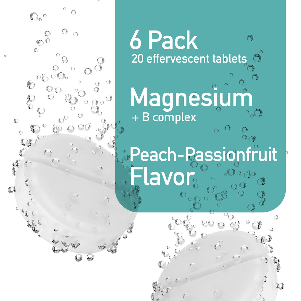 Swiss Imports Effervescent Magnesium + B Complex Dietary Supplement, 6-Pack, 120 Tablets