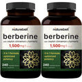 NatureBell Berberine Supplement 1,500mg with Ceylon Cinnamon & Turmeric Root, 480 Veggie Capsules (2 Pack) | 97% Pure Berberine HCL | Supports Balanced Sugar Levels & Heart Health | Vegan, Non-GMO