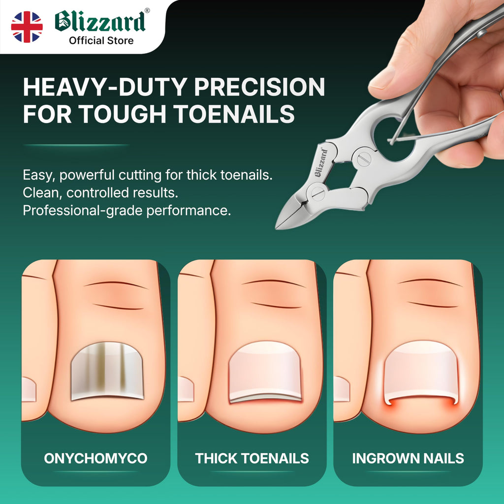 Blizzard Toe Nail Clippers for Thick Nails - Podiatrist Nail Nippers for Seniors - Heavy Duty Cantilever Toenail Clippers for Men - German Steel Podiatry Tool with Toenail File - 15cm Double Spring