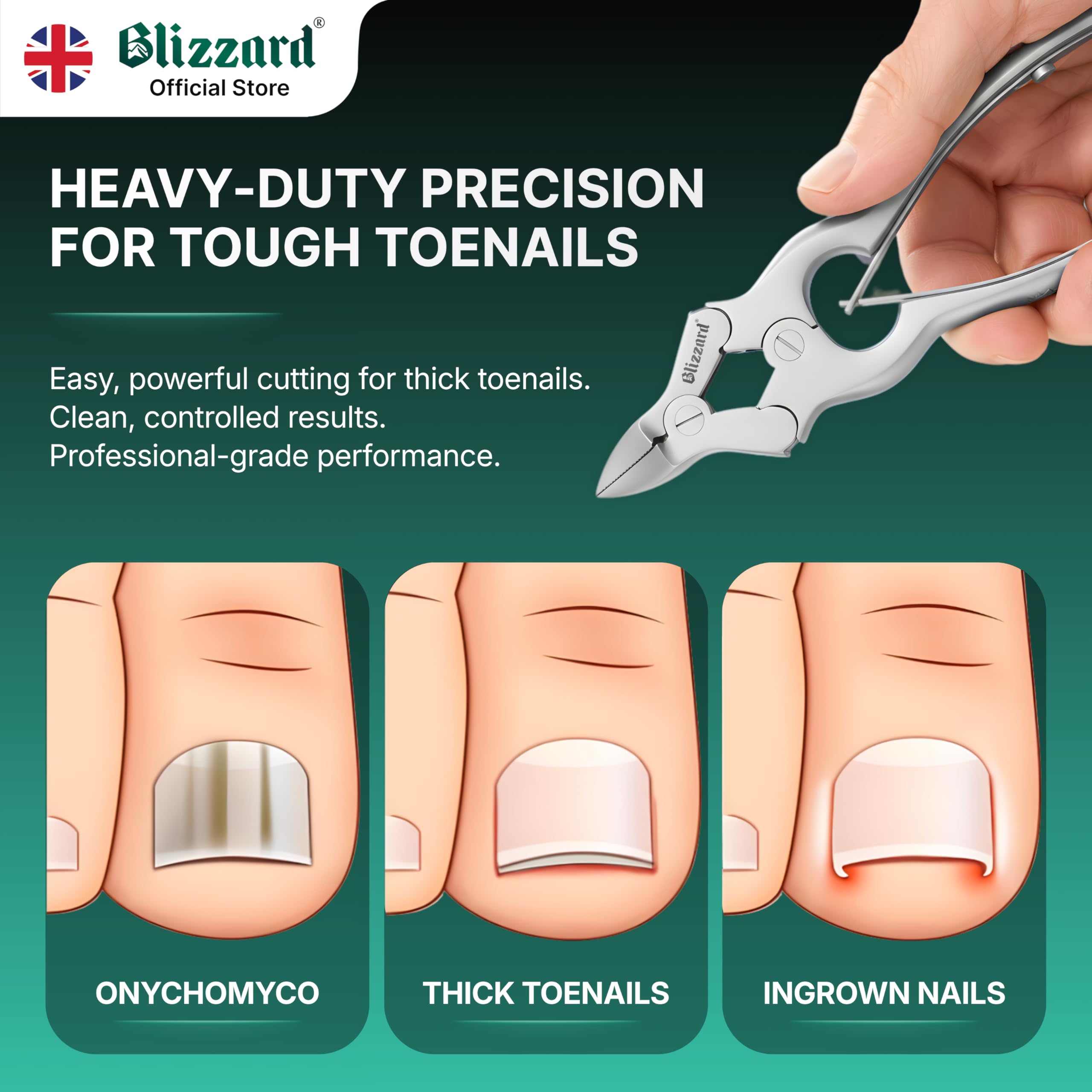 Blizzard Toe Nail Clippers for Thick Nails - Podiatrist Nail Nippers for Seniors - Heavy Duty Cantilever Toenail Clippers for Men - German Steel Podiatry Tool with Toenail File - 15cm Double Spring