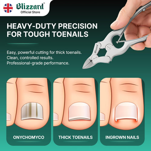 Blizzard Toe Nail Clippers for Thick Nails - Podiatrist Nail Nippers for Seniors - Heavy Duty Cantilever Toenail Clippers for Men - German Steel Podiatry Tool with Toenail File - 15cm Double Spring