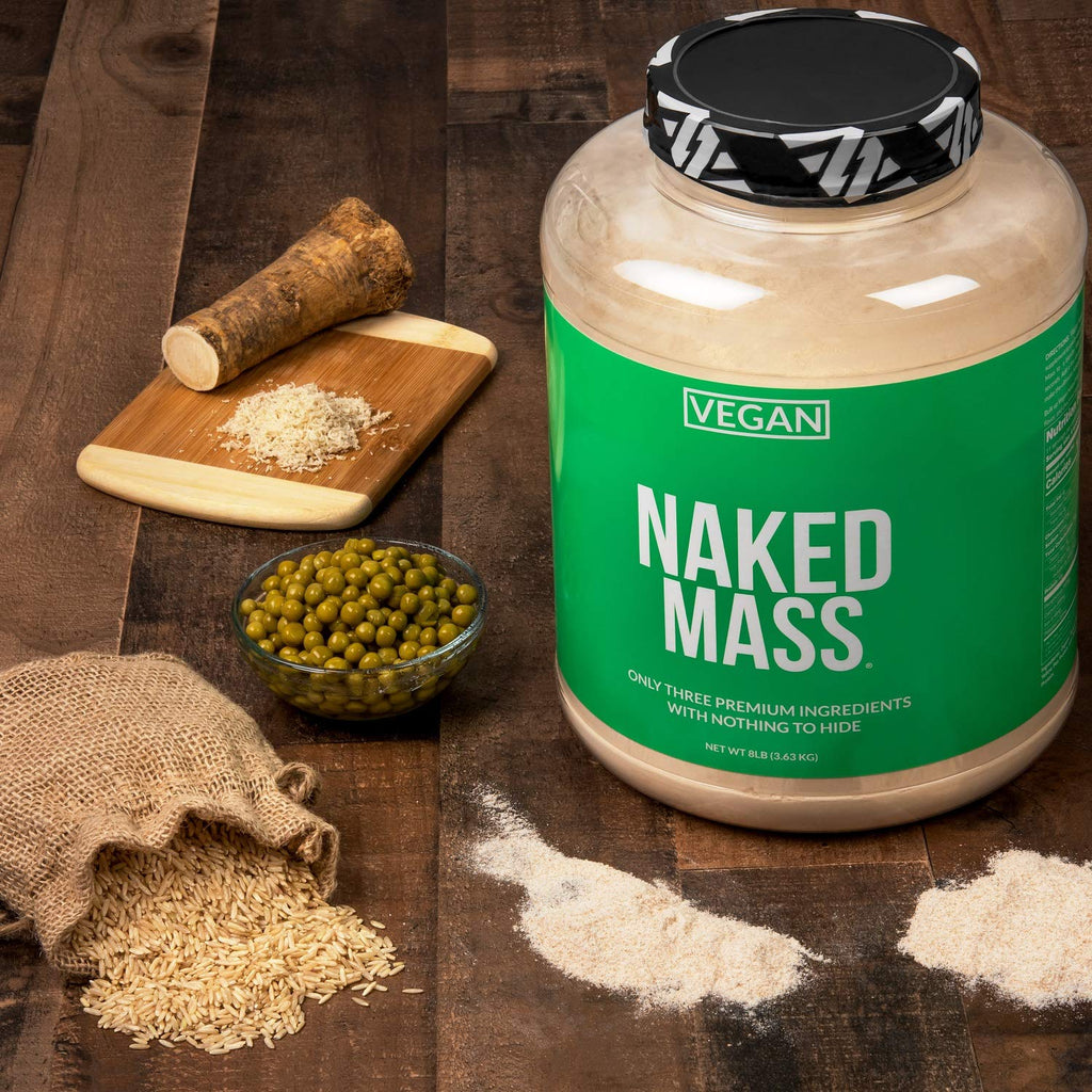 NAKED Vegan Mass - Natural Vegan Weight Gainer Protein Powder - 1,230 Calories, NSF Certified, Non-GMO, Soy & Gluten Free, No Artificial Ingredients - 8LB Bulk - 11 Servings