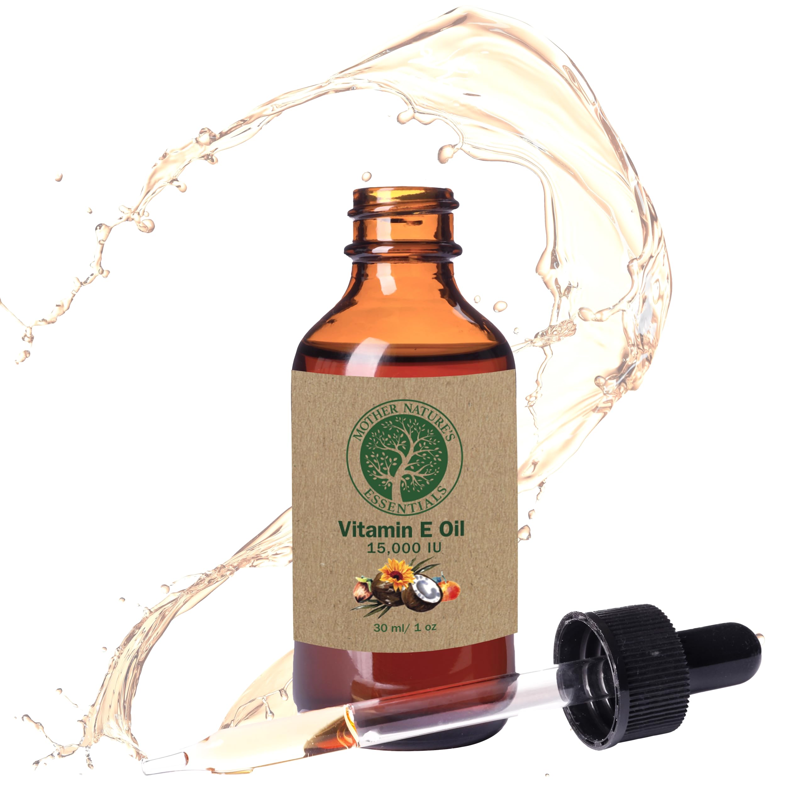 Mother Nature's Essentials Vitamin E Oil Organic 14,000IU d-alpha-tocopherol, coconut Oil, organic Jojoba, natural Vitamin C. 1oz. (2-Pack)