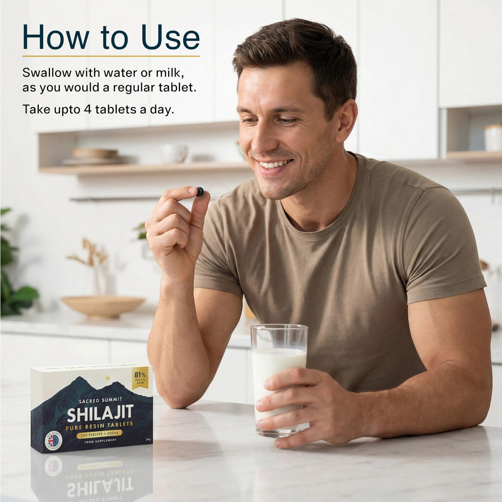 Sacred Summit Pure Altai Shilajit Tablets 200mg – Gold Grade, High Fulvic Acid, 85+ Trace Minerals, Natural Energy & Vitality Support – UK Made, Vegan, 120 Tablets
