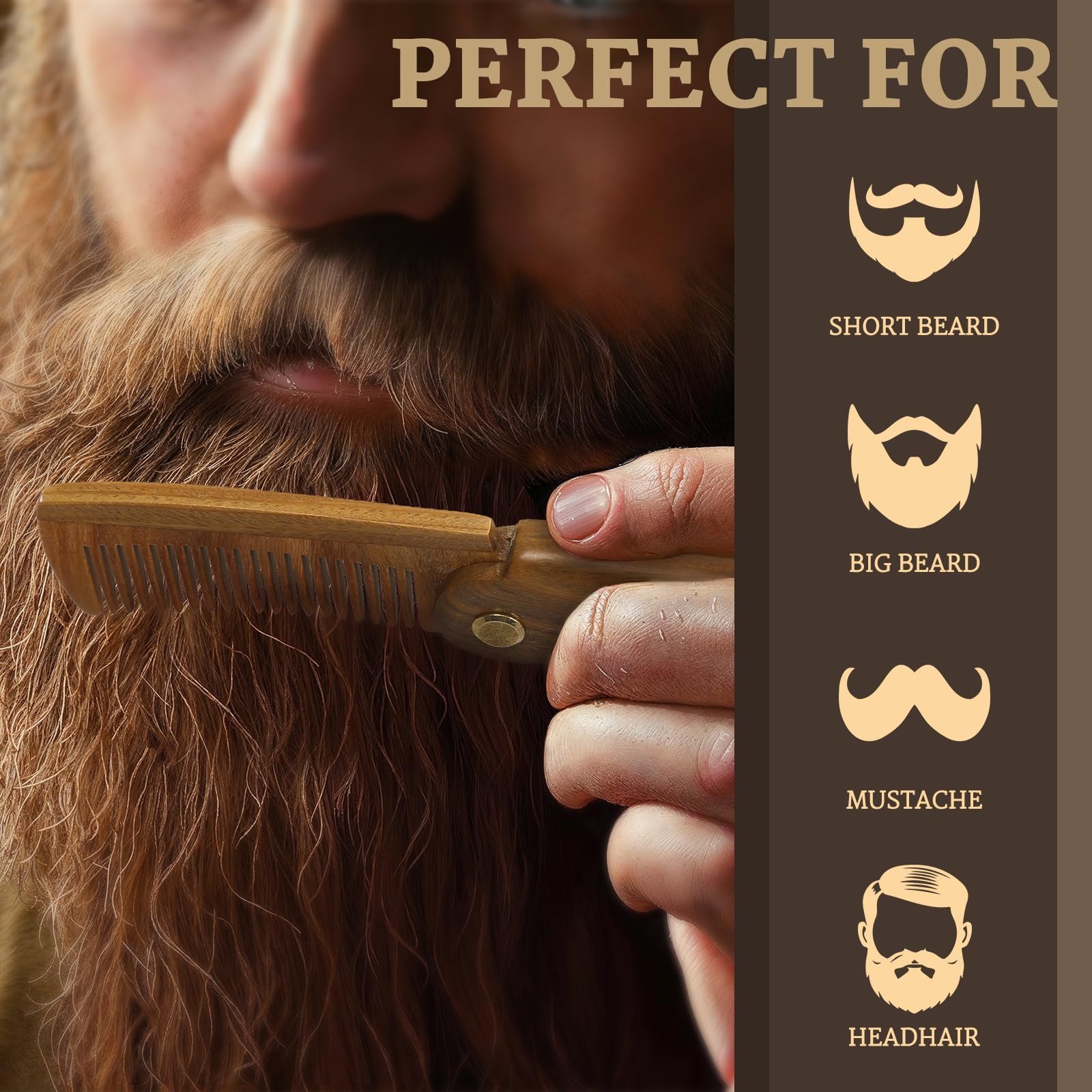 BESTOOL Foldable Green Sandalwood Comb for Men's Grooming & Combing Hair, Beards & Mustaches, Antistatic, Naturally Scented Detangling Comb