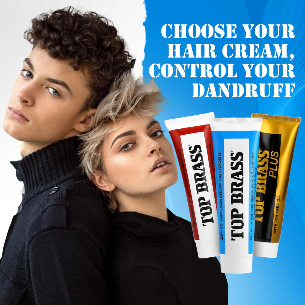 Top Brass Anti Dandruff Hair Cream for Men & Women - Hair Cream for Styling Infused with Beeswax & Candelilla - Relieves Scalp Dryness, Dandruff, Flaking & Itching - Non-Greasy, Nicely Scented 3 Pack