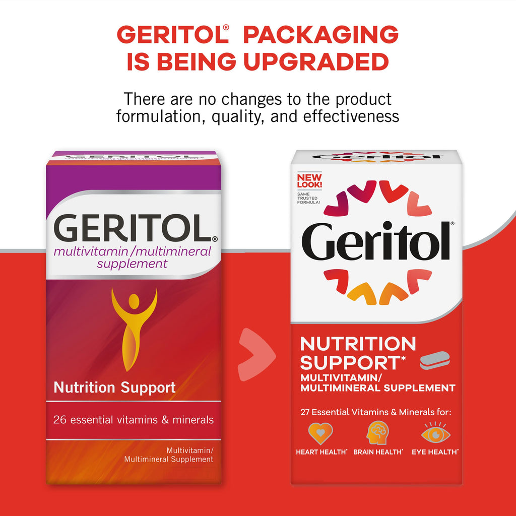 Geritol Multivitamin Supplement, Contains B-Vitamins, Antioxidants, Vitamins C, E & D and Iron, 27 Essential Vitamins and Minerals, Gluten-Free, Non-GMO, No Artificial Sweeteners, 100 Tablets, 3 Pack