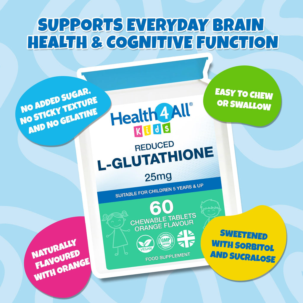 Kids L-Glutathione 25mg 60 Chewable Tablets, Reduced Glutathione (GSH)