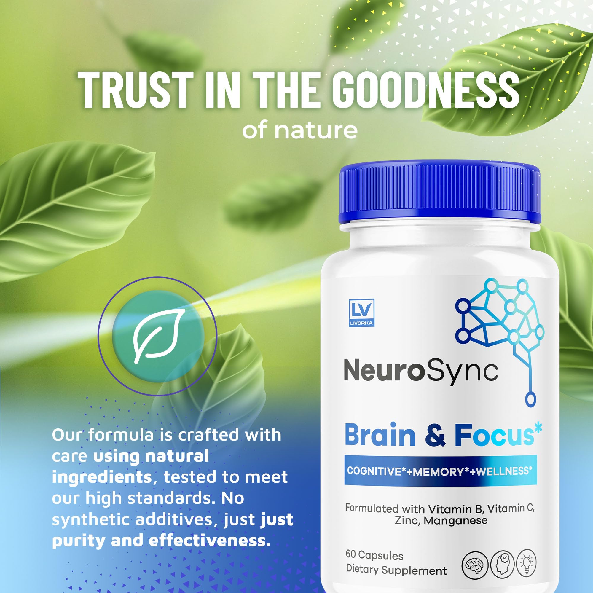 (5 Pack) NeuroSync Brain Capsules, Neuro Sync Brain & Focus, NeuroSync Brain, NeuroSync Advanced Formula Capsules, NeuroSync Brain and Focus, NeuroSync Brain Supplement, 300 Capsules for 5 Months