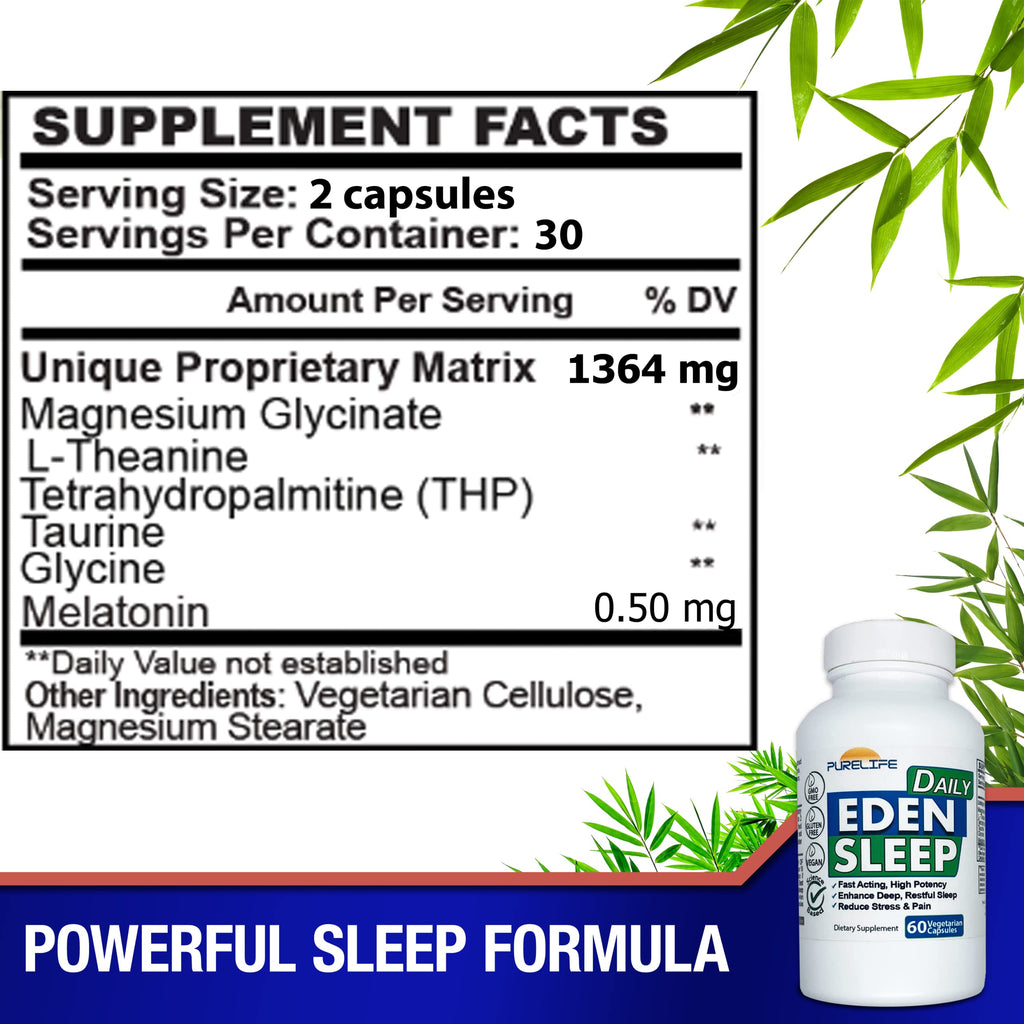 PureLife Supplements - Eden Daily Sleep [NEW GABA Free Formula] – Fall Asleep Faster, Relax Your Body, Promote Deep and Restful Sleep (60 Vegan Capsules)