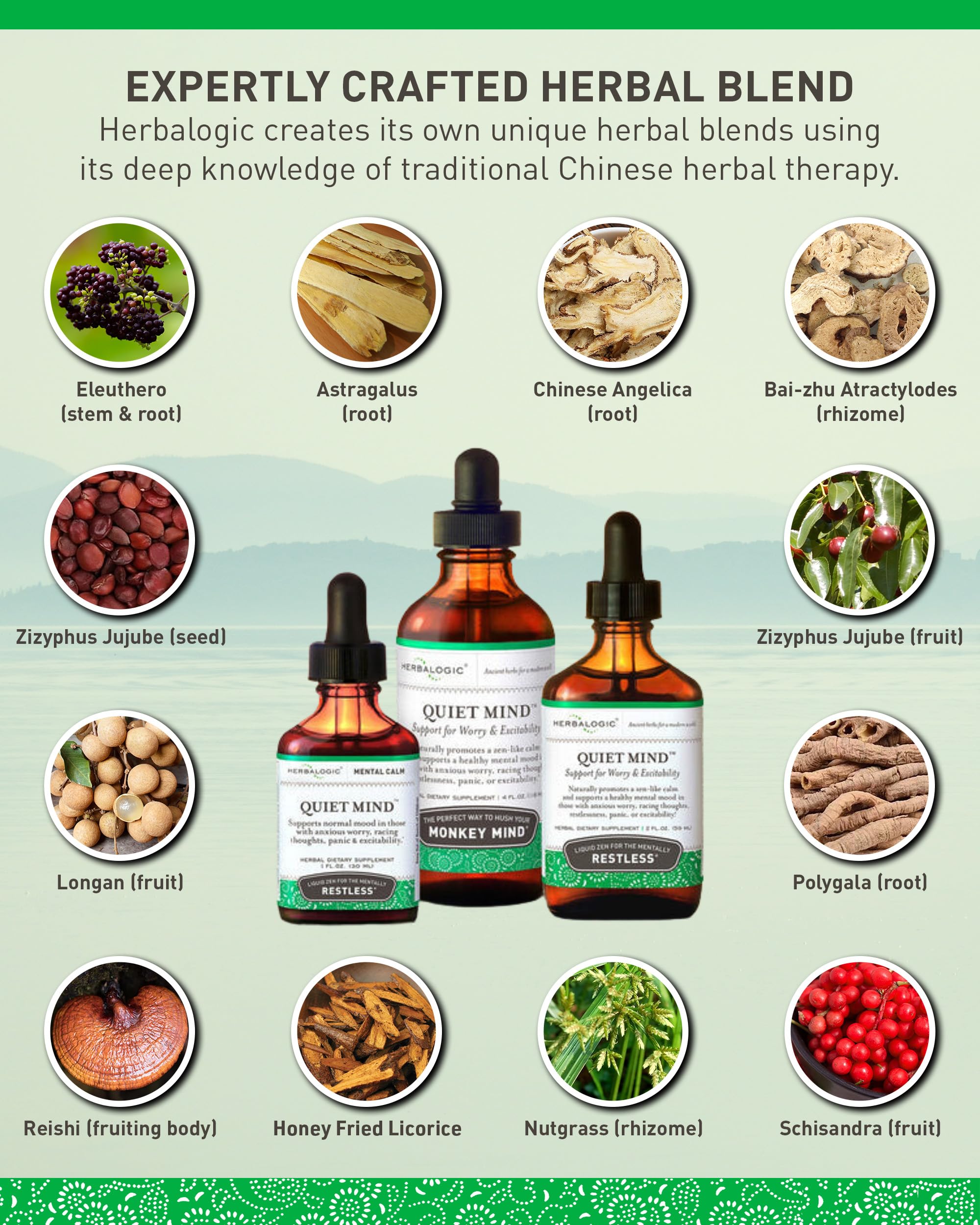 Herbalogic - Quiet Mind Liquid Herb Drops - Non-Sedating, Promotes a Feeling of Zen-Like Calm - Eases Worry and Panicky Mood - Based on the Traditional Chinese Formula GUI Pi Tang - 2 Fl. Oz.
