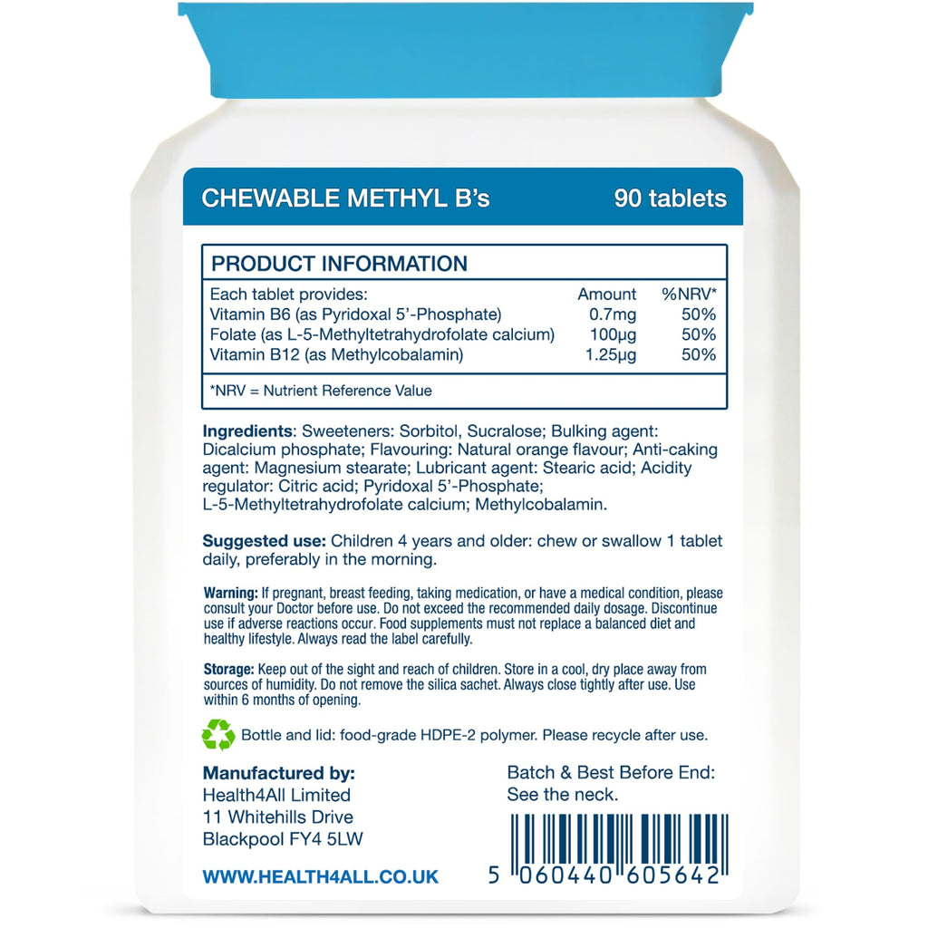 Kids Methyl B's 90 Chewable Tablets, Stress & Mood Support for Children 4+